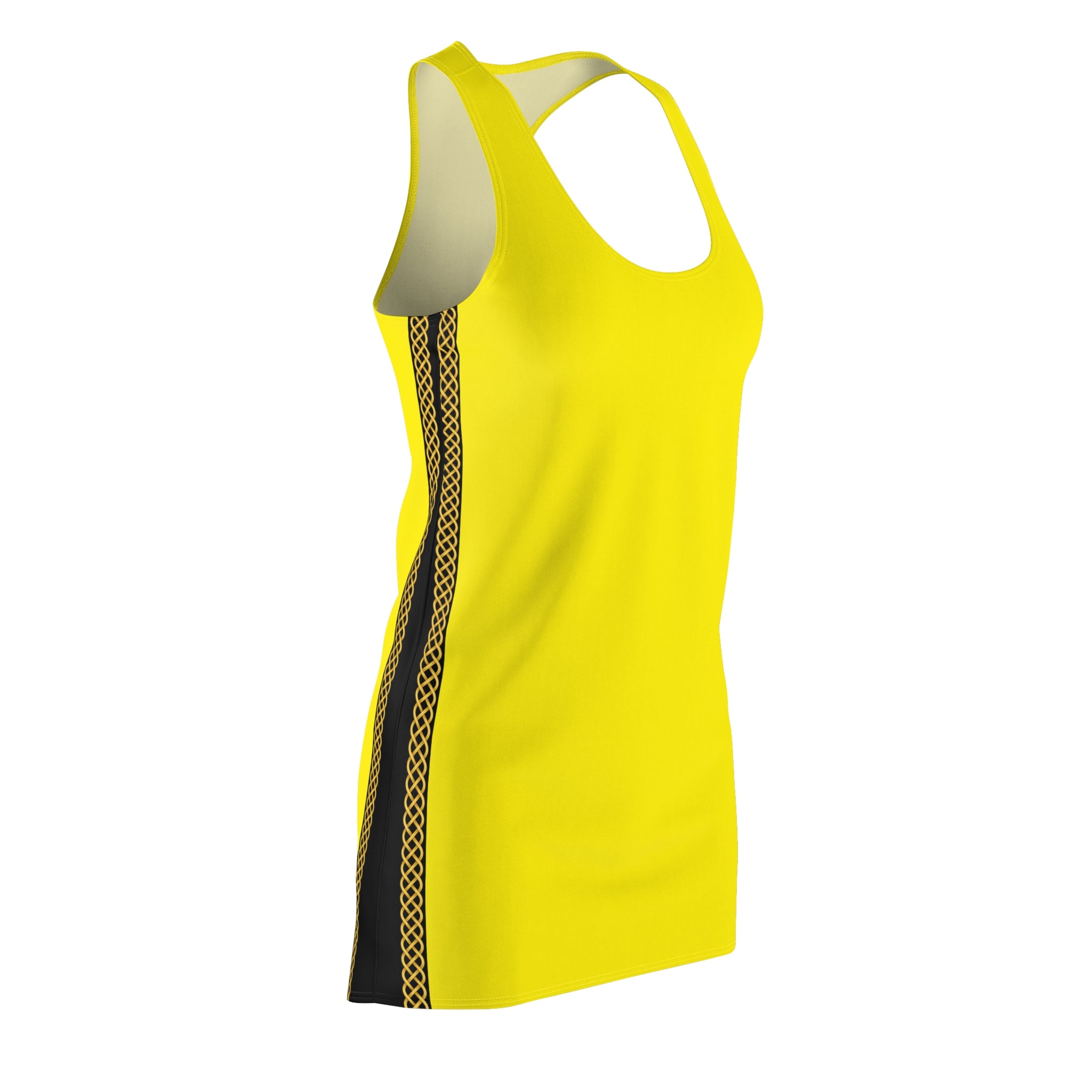 Fabled Fashion Yellow 'Kill Bill' inspired with Celtic Knot effect Women's Cut & Sew Racerback Dress (AOP)
