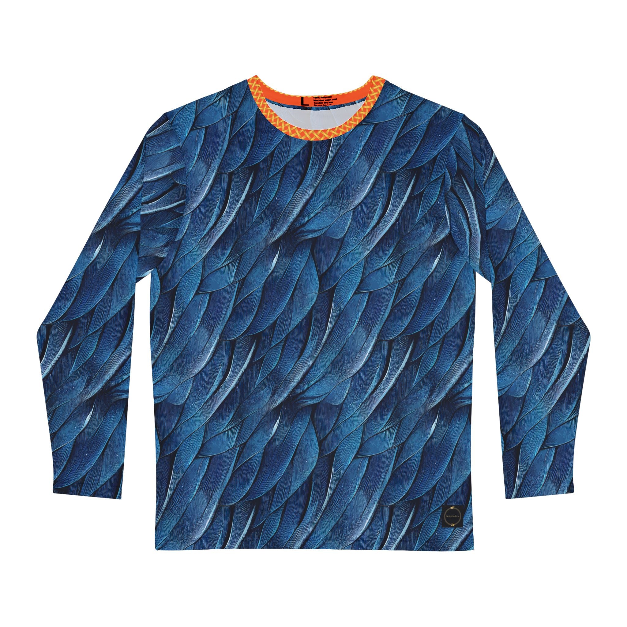 Fabled Fashion Men's Blue Feather Print Celtic chain AOP Shirt Blue/Orange