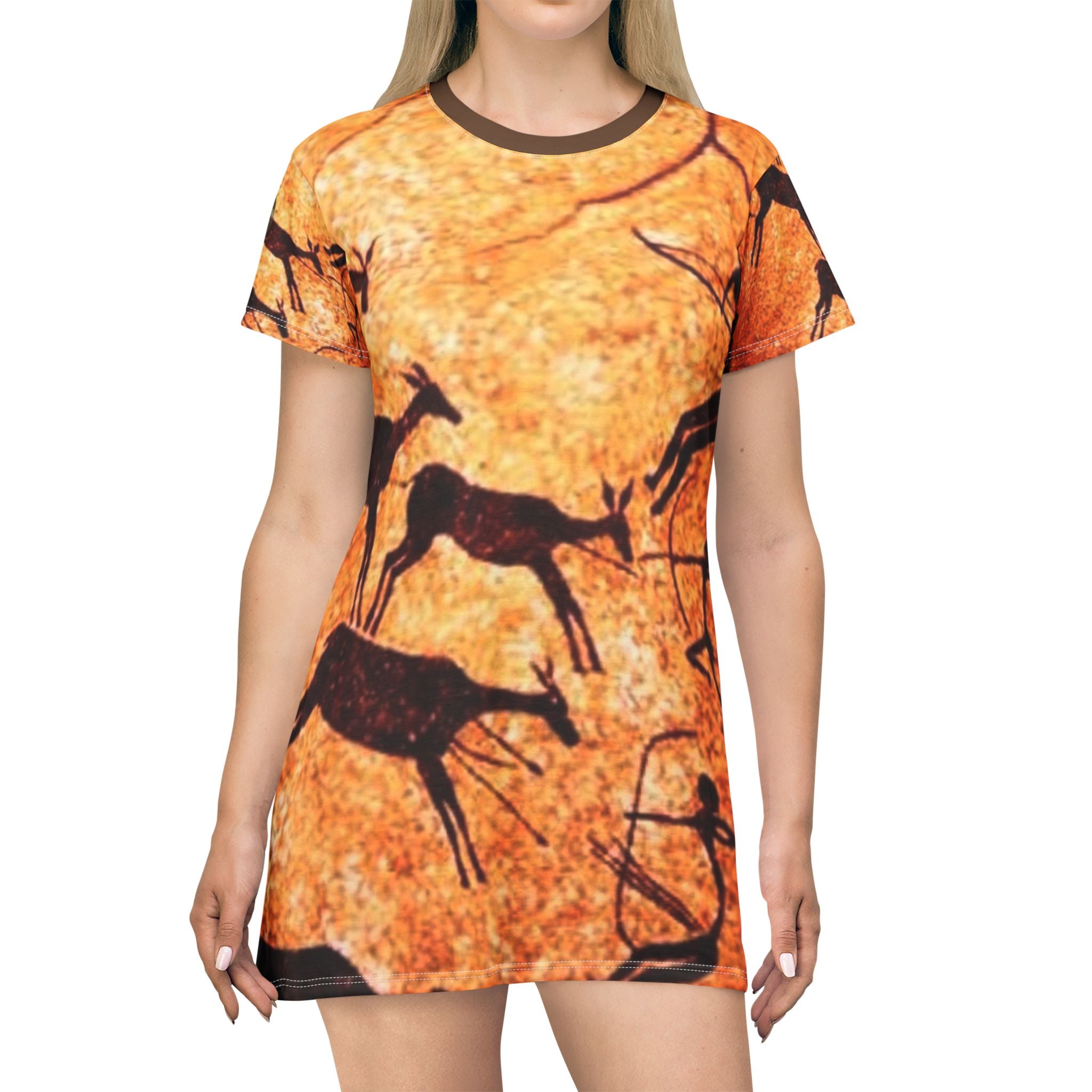 Fabled Fashion Prehistoric Cave Painting All Over Print Spring/Summer T-Shirt Dress