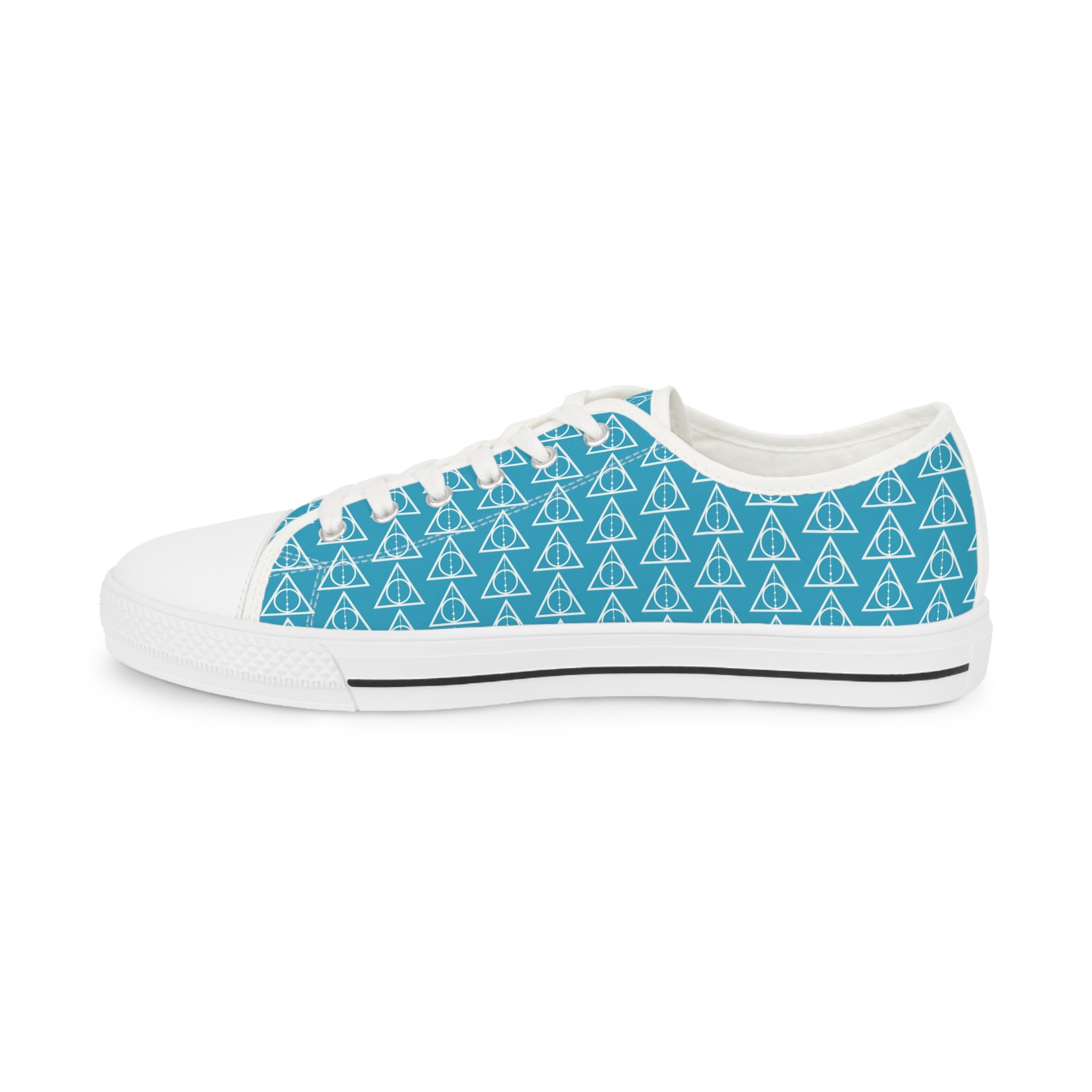 Harry Potter inspired Deathly Hallows logo Men's Low Top Sneakers (Turquoise Blue/White