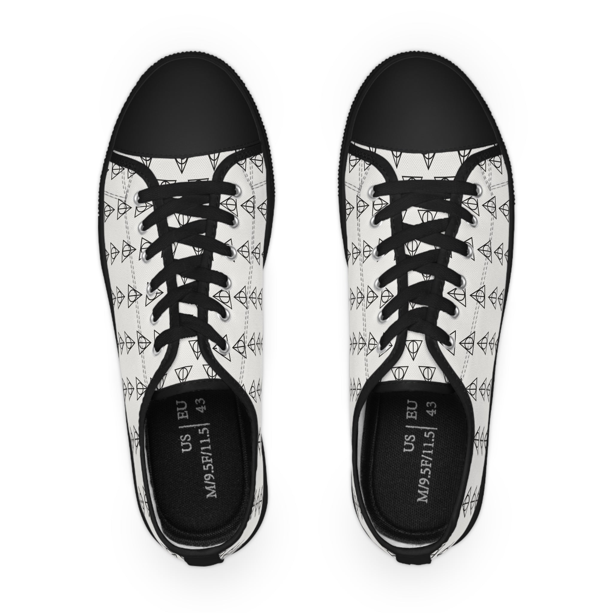 Harry Potter inspired Deathly Hallows logo Men's Low Top Sneakers (White/Black)