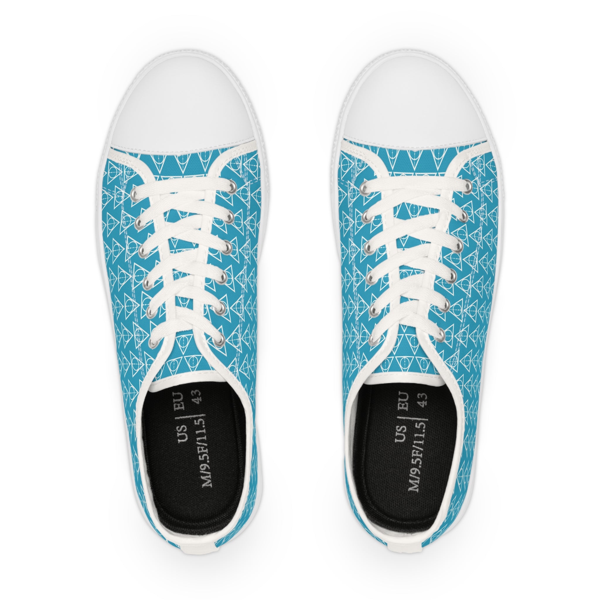 Harry Potter inspired Deathly Hallows logo Men's Low Top Sneakers (Turquoise Blue/White