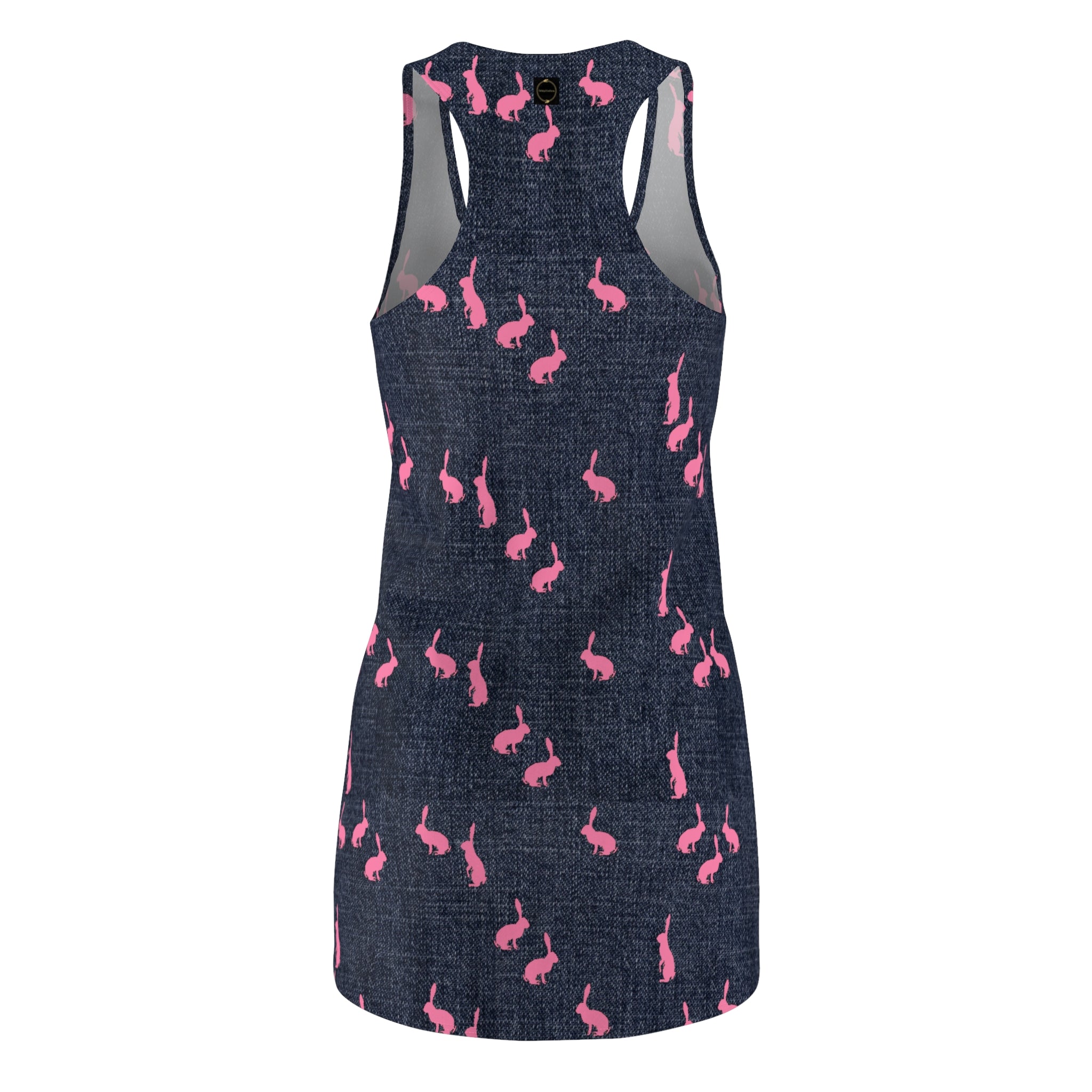 Fabled Fashion Pink Rabbits on Denim effect  Women's Cut & Sew Racerback Dress (AOP)