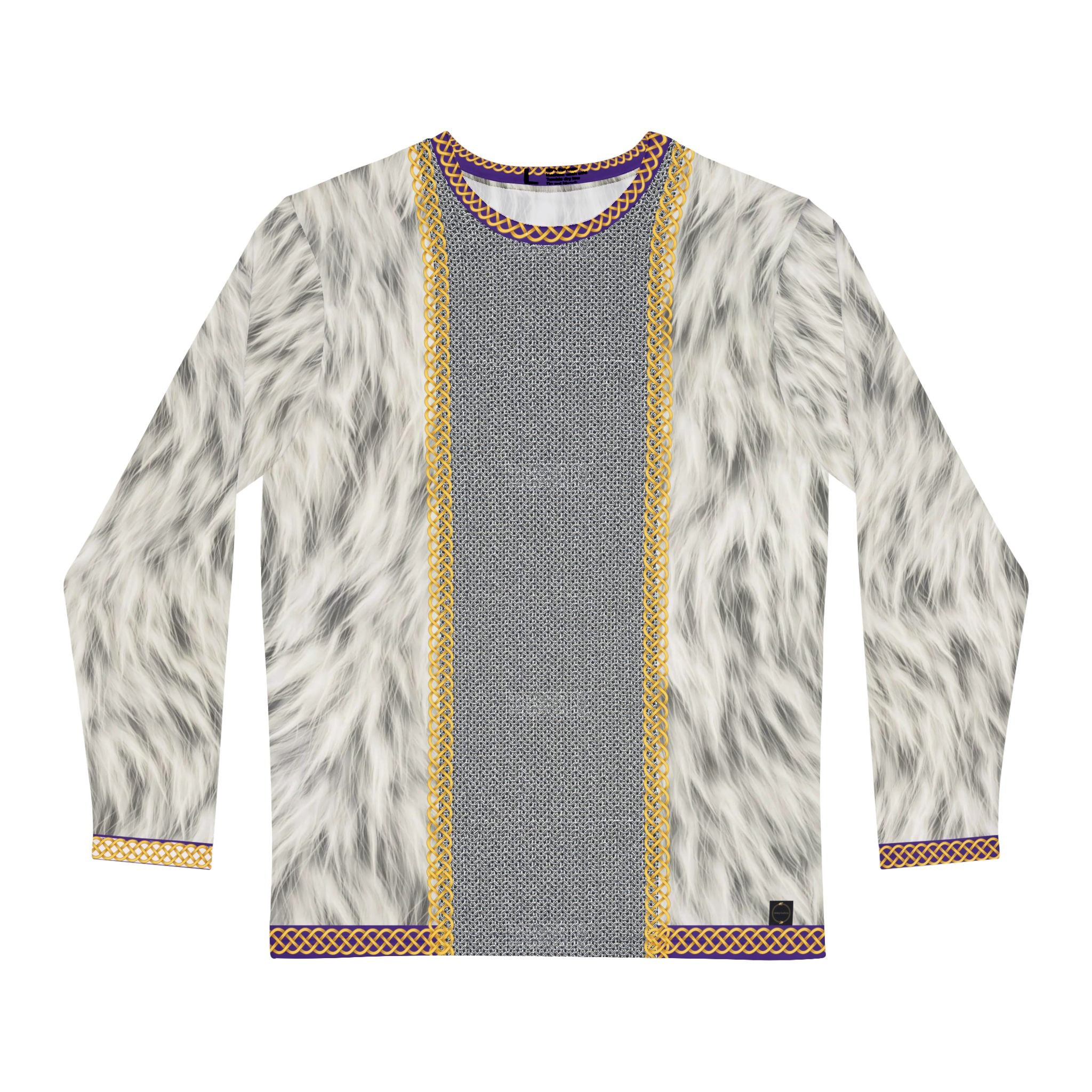 Fabled Fashion Men's Long Sleeve Chainmail and white fur jacket with celtic knot effect AOP Shirt