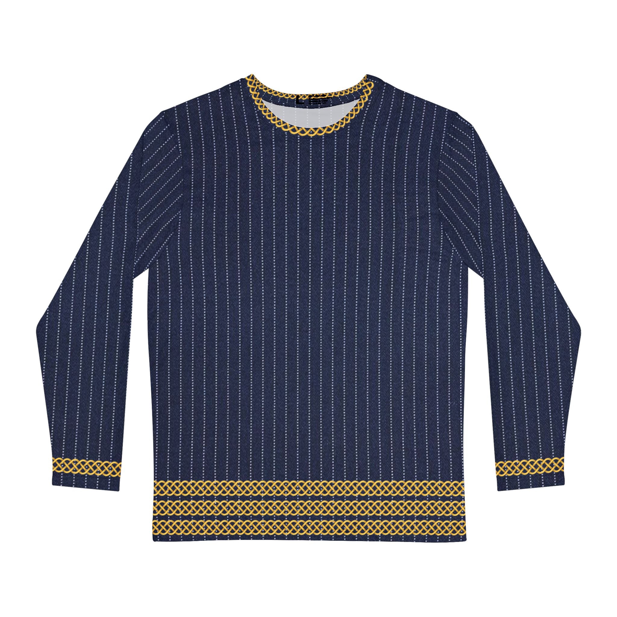 Fabled Fashion Men's Long Sleeve Navy Pinstripe Triple Celtic chain effect AOP Shirt Purple