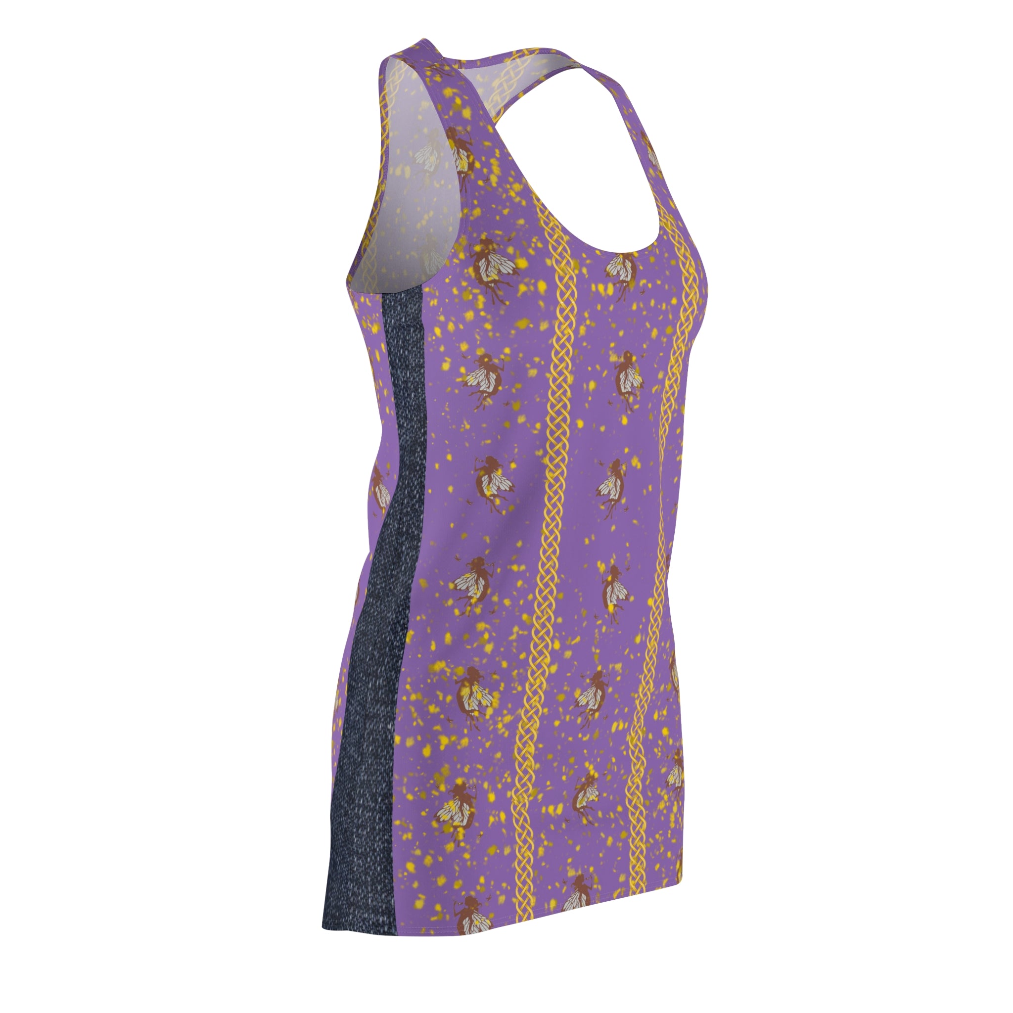 Fabled Fashion fairy pattern denim accent Women's Cut & Sew Racerback Dress (AOP)