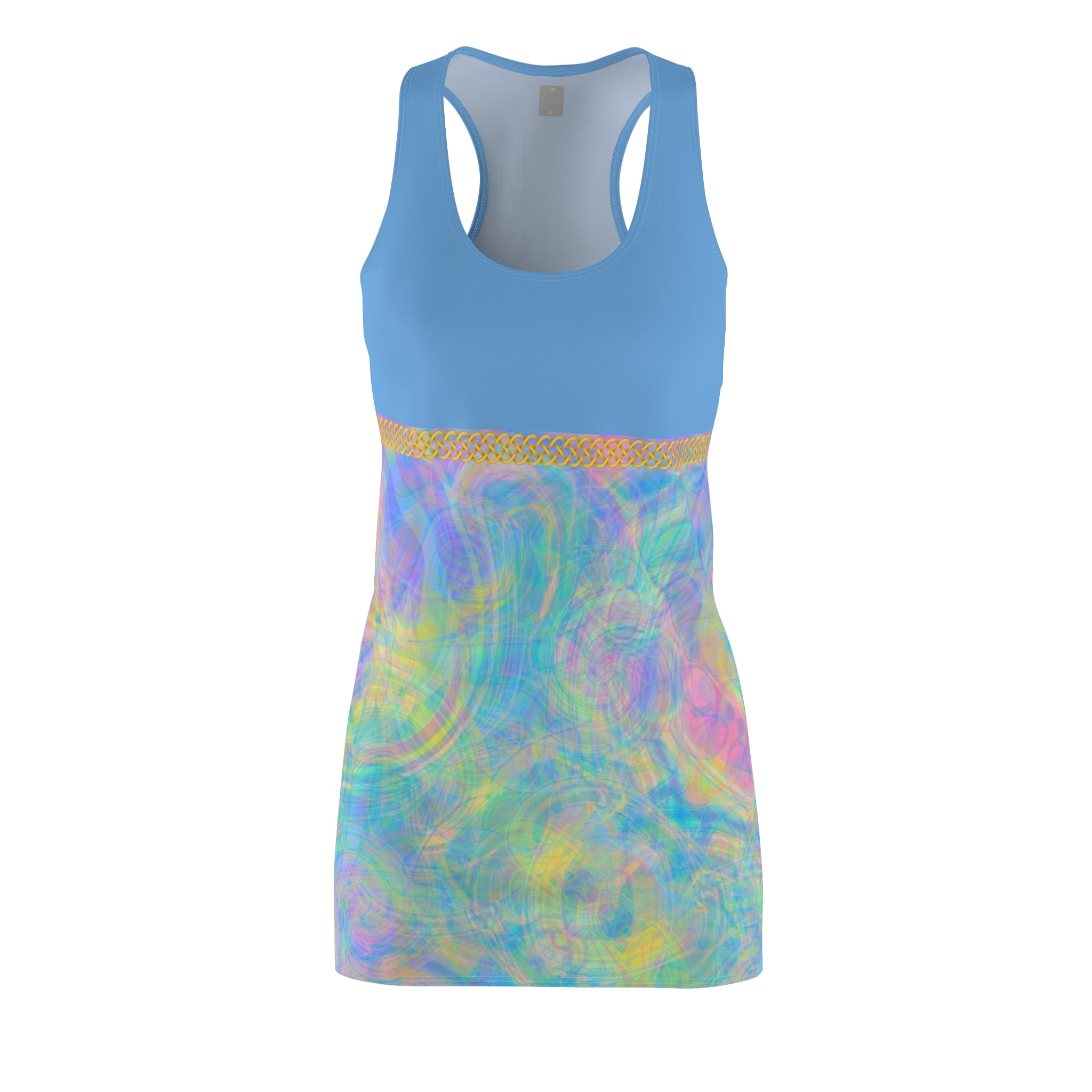 Fabled Fashion Light blue Psychedelic Tie-Dye effect Celtic Knot Women's Cut & Sew Racerback Dress (AOP)