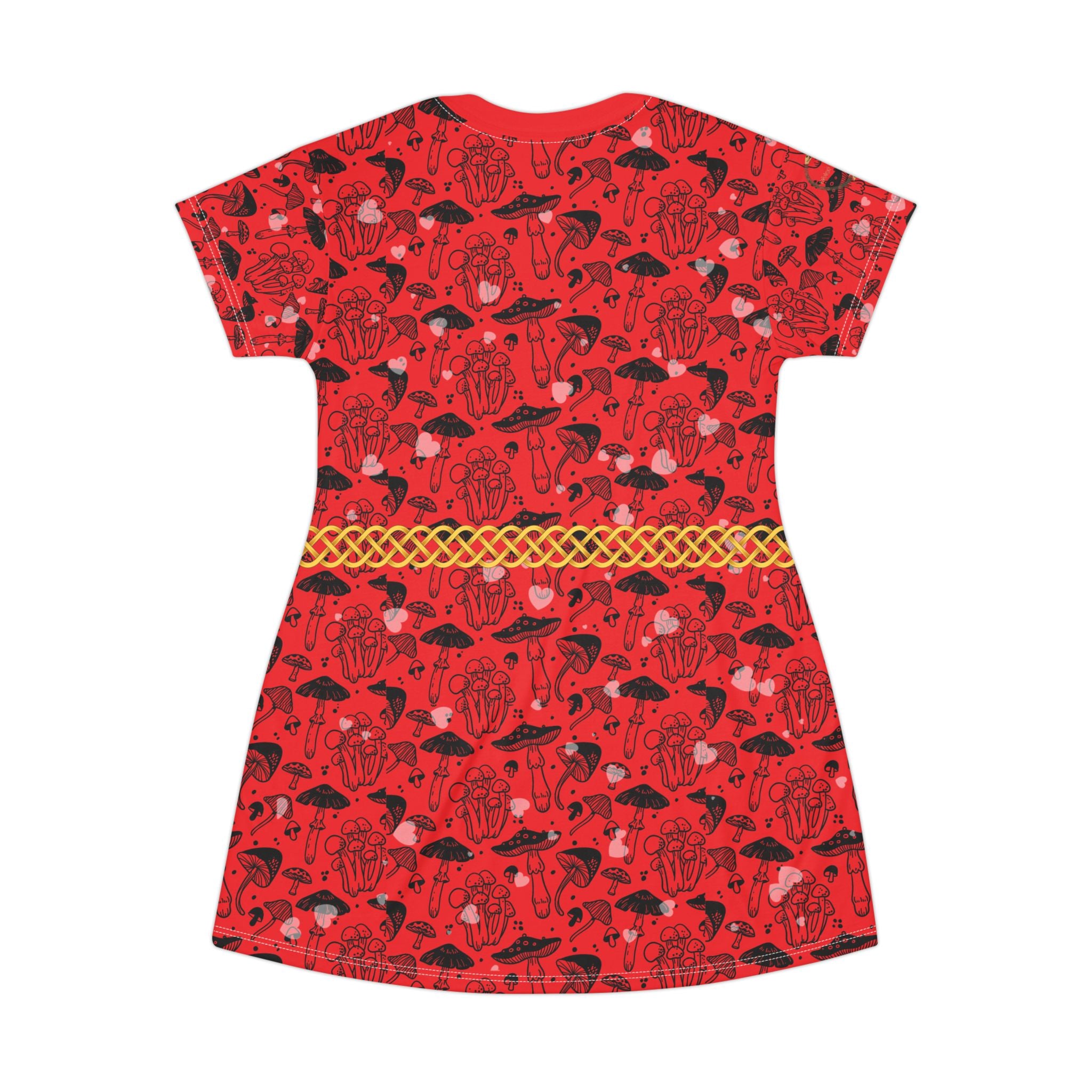 Fabled Fashion Red Mushrooms Celtic Knot All Over Print Spring/Summer T-Shirt Dress