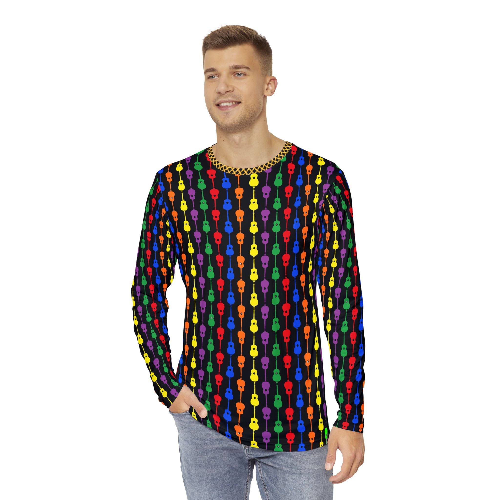Fabled Fashion Guitar Duets multicolour pattern AOP Men's Long sleeve Shirt