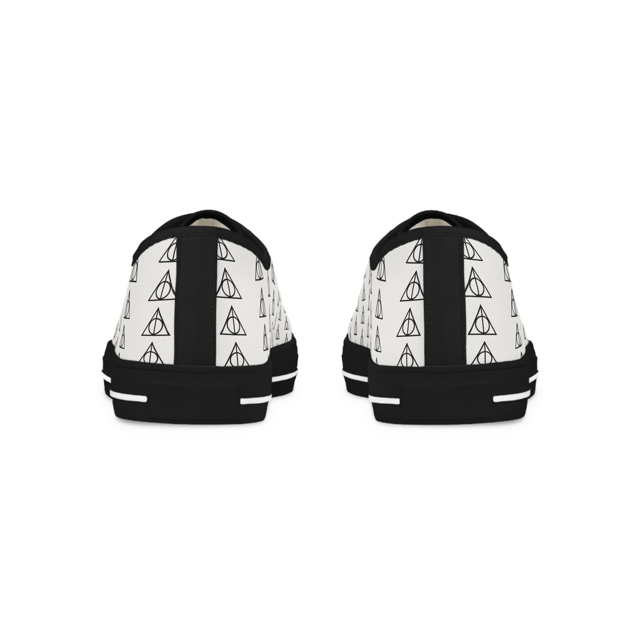 Harry Potter inspired Deathly Hallows logo Men's Low Top Sneakers (White/Black)