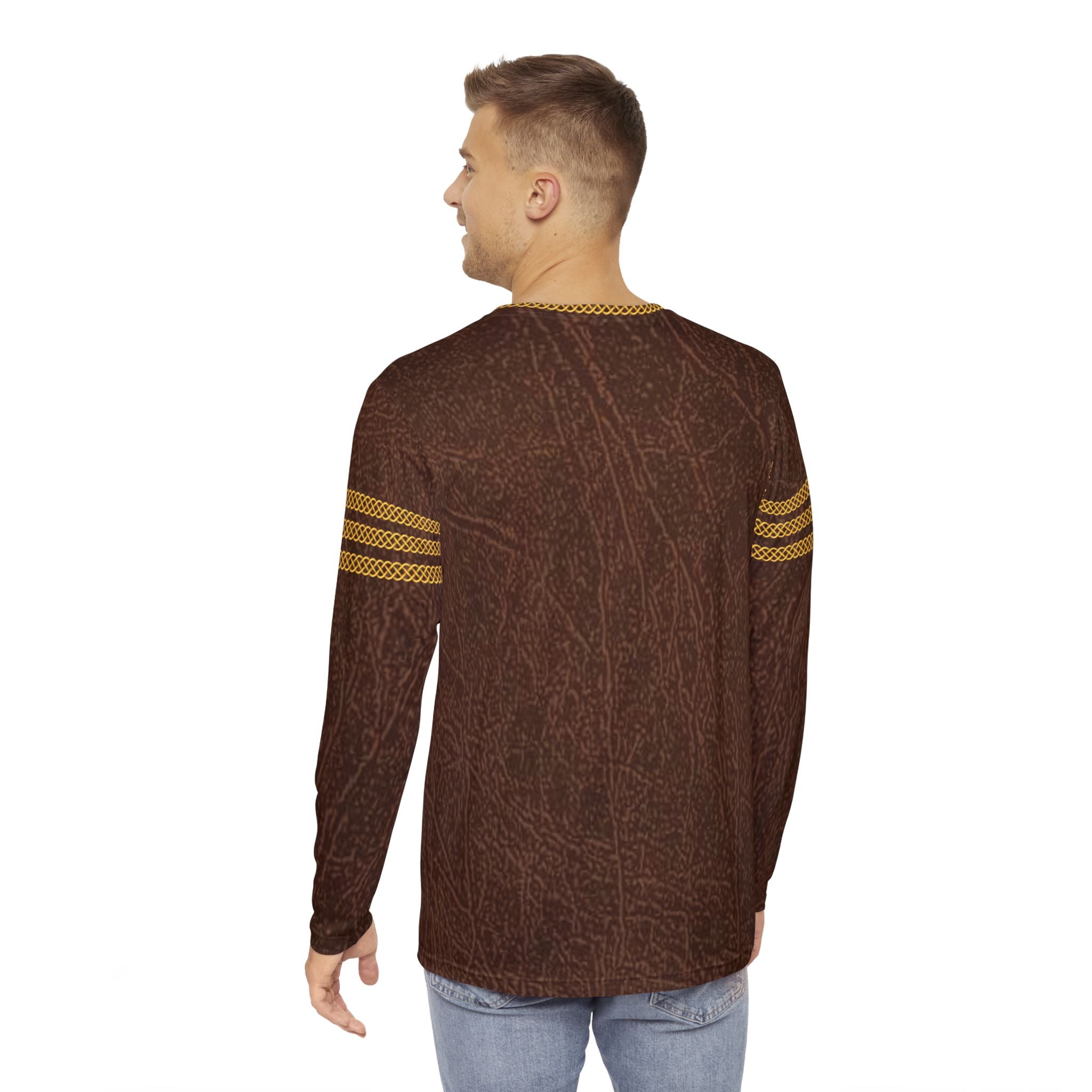 Fabled Fashion Men's Long Sleeve Triple Celtic chain Leather effect AOP Shirt