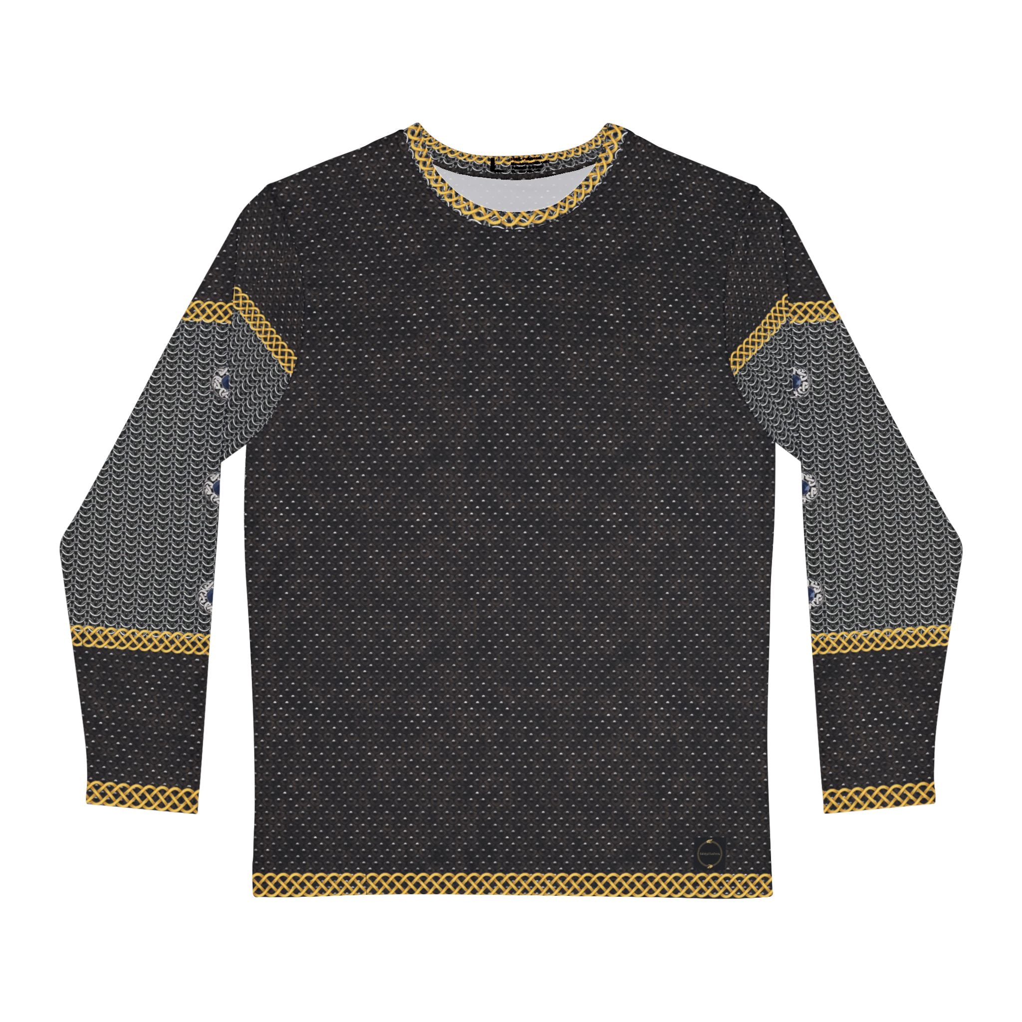 Fabled Fashion Men's Long Sleeve Studded Leather and Chainmail effect AOP Shirt