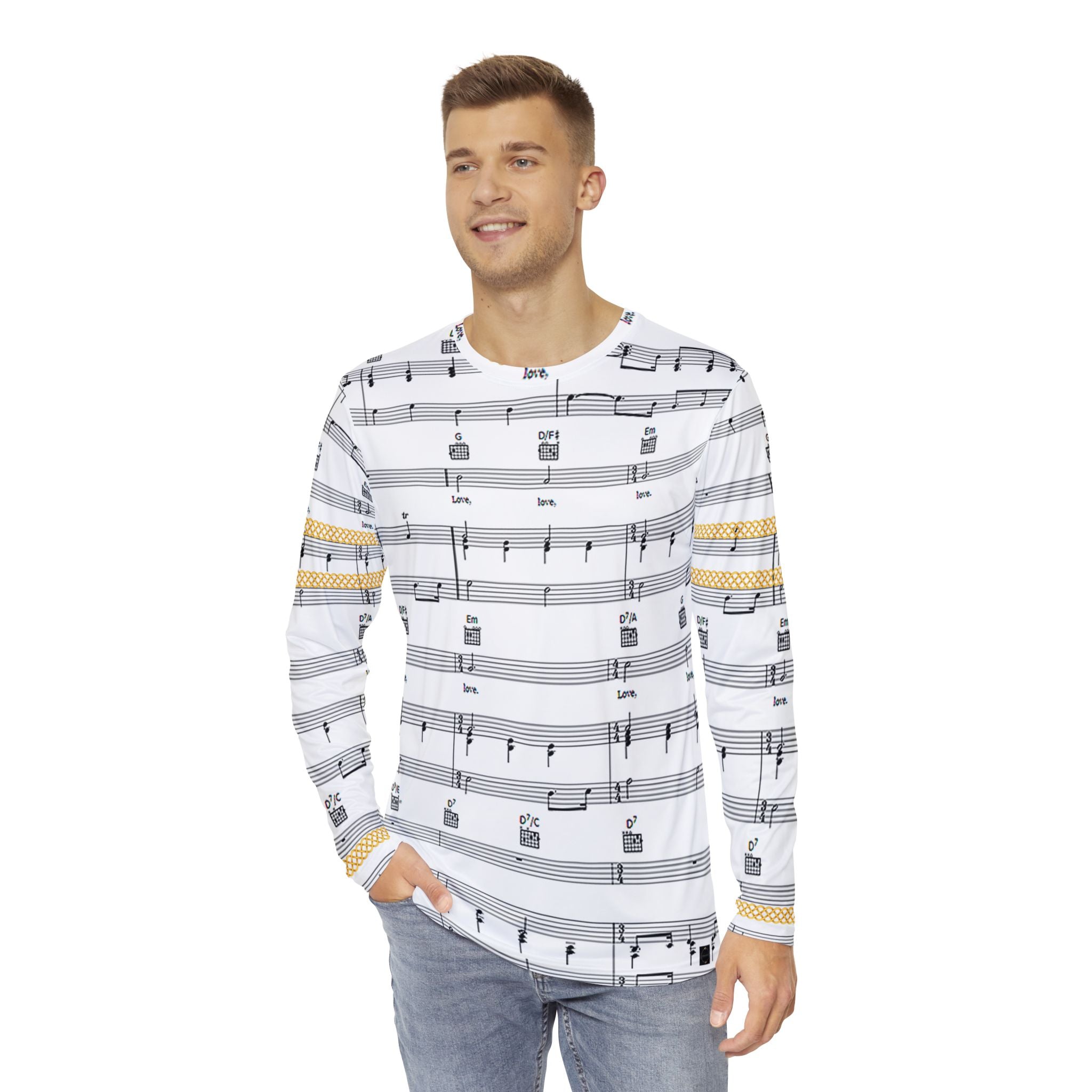 Fabled Fashion Men's Long Sleeve Musical stave / All you need is love Celtic chain effect AOP Shirt