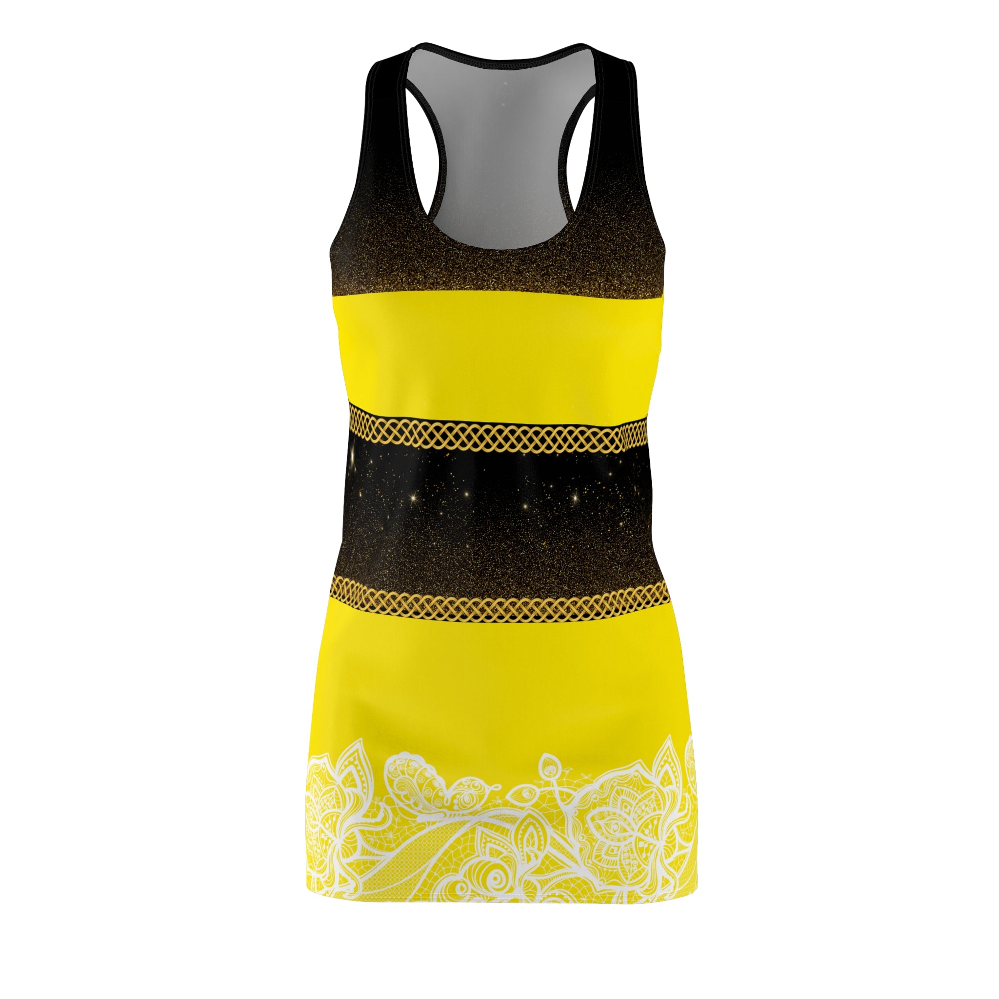 Fabled Fashion Cosmic Bee Fur Celtic Knot Women's Cut & Sew Racerback Dress (AOP) BeeWear!