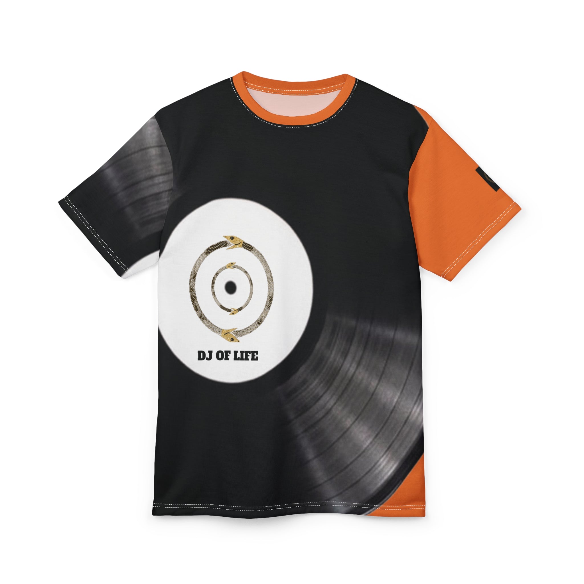 Fabled Fashion Vinyl Record design Unisex Cut & Sew Tee (AOP) Orange