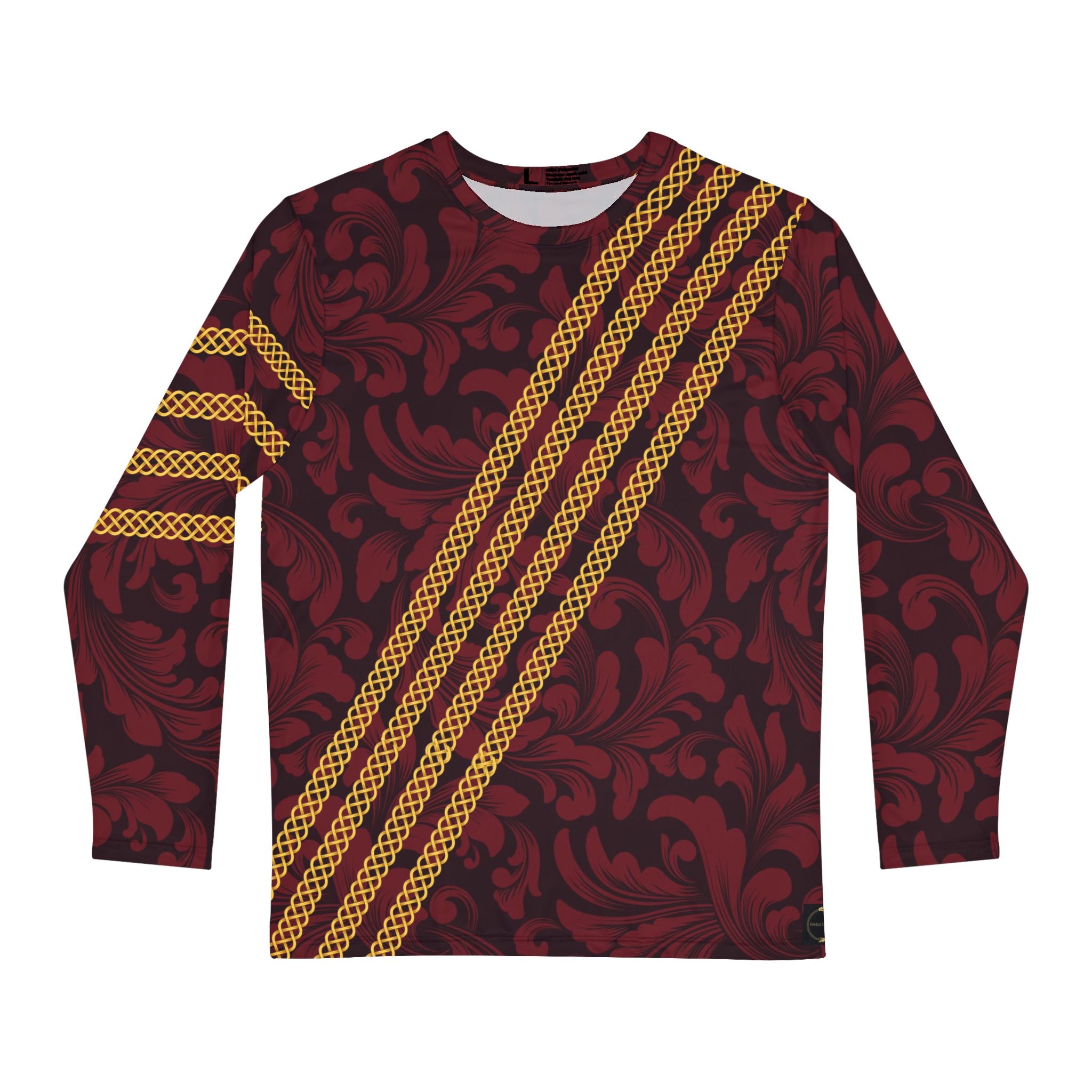 Fabled Fashion Men's Long Sleeve Red Damask and Celtic knot chain effect AOP Shirt