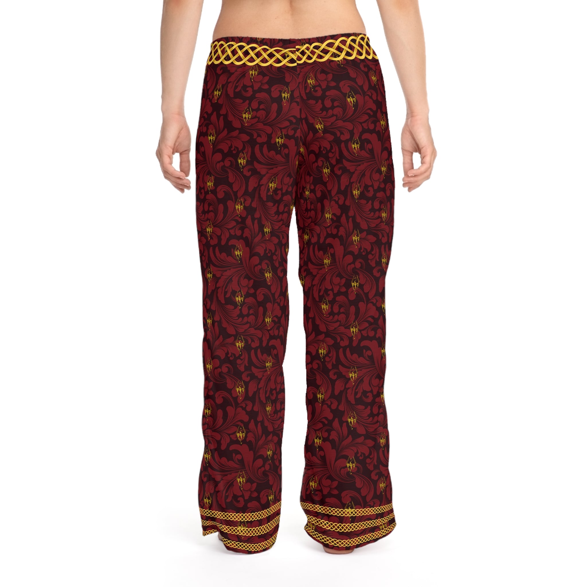 Fabled Fashion Limited edition Red Damask/Gold Celtic knot Women's Pajama Pants (AOP) Pants of Relaxation