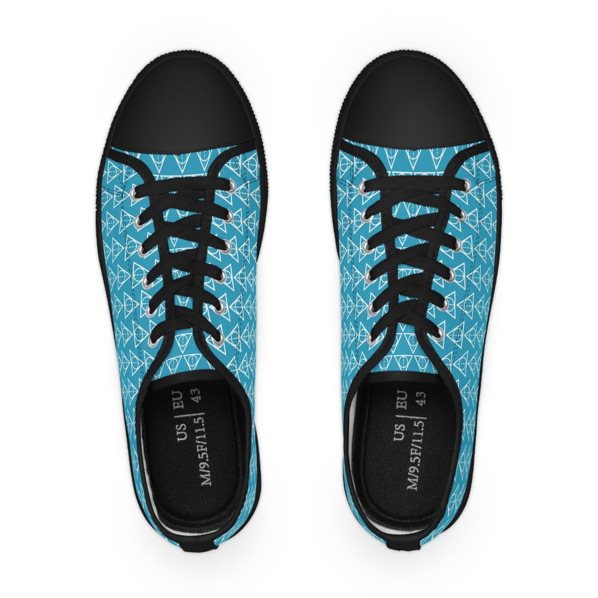 Harry Potter inspired Deathly Hallows logo Men's Low Top Sneakers (Turquoise Blue/White