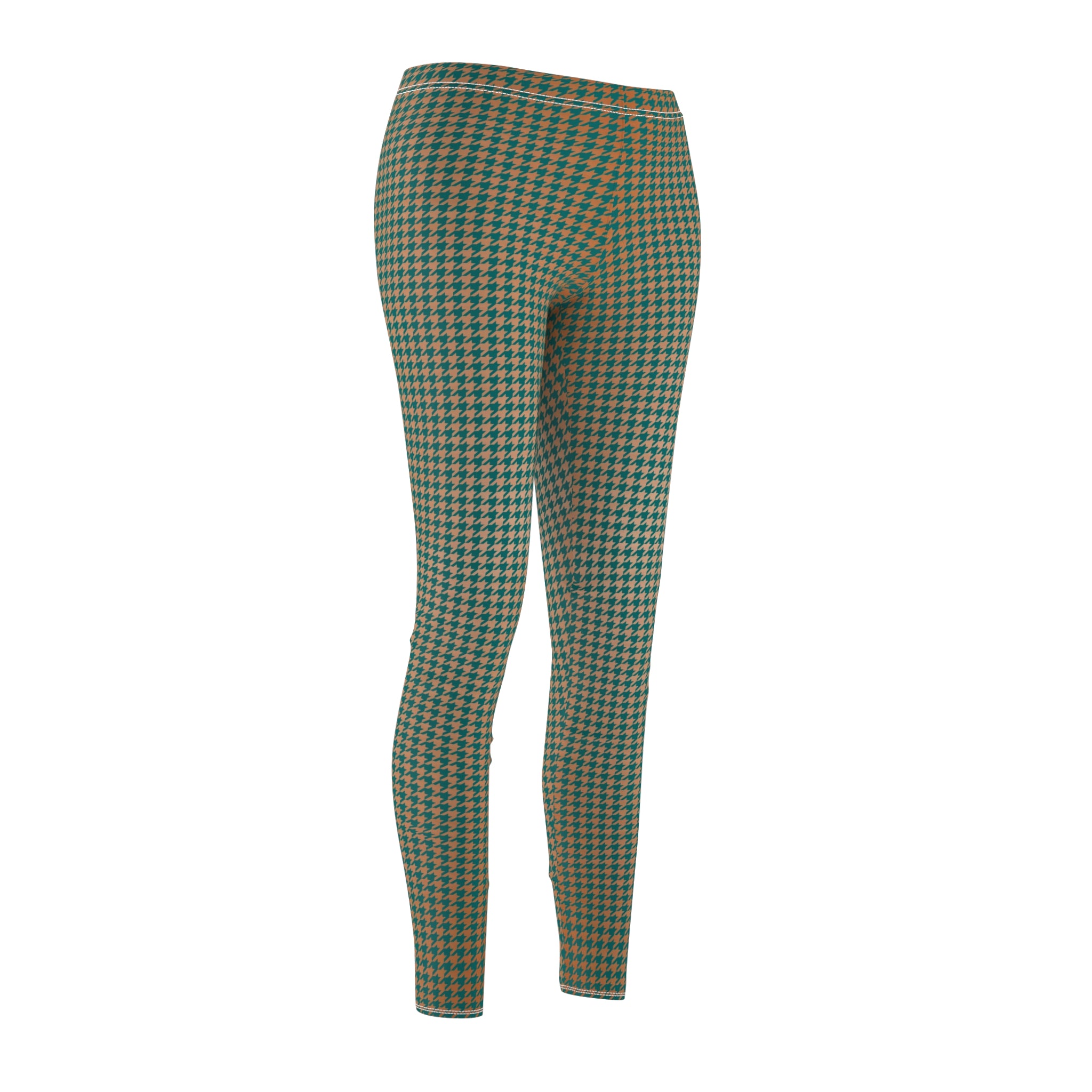 Fabled Fashion Copper and Verdigris houndstooth pattern Women's Cut & Sew Casual Leggings (AOP)