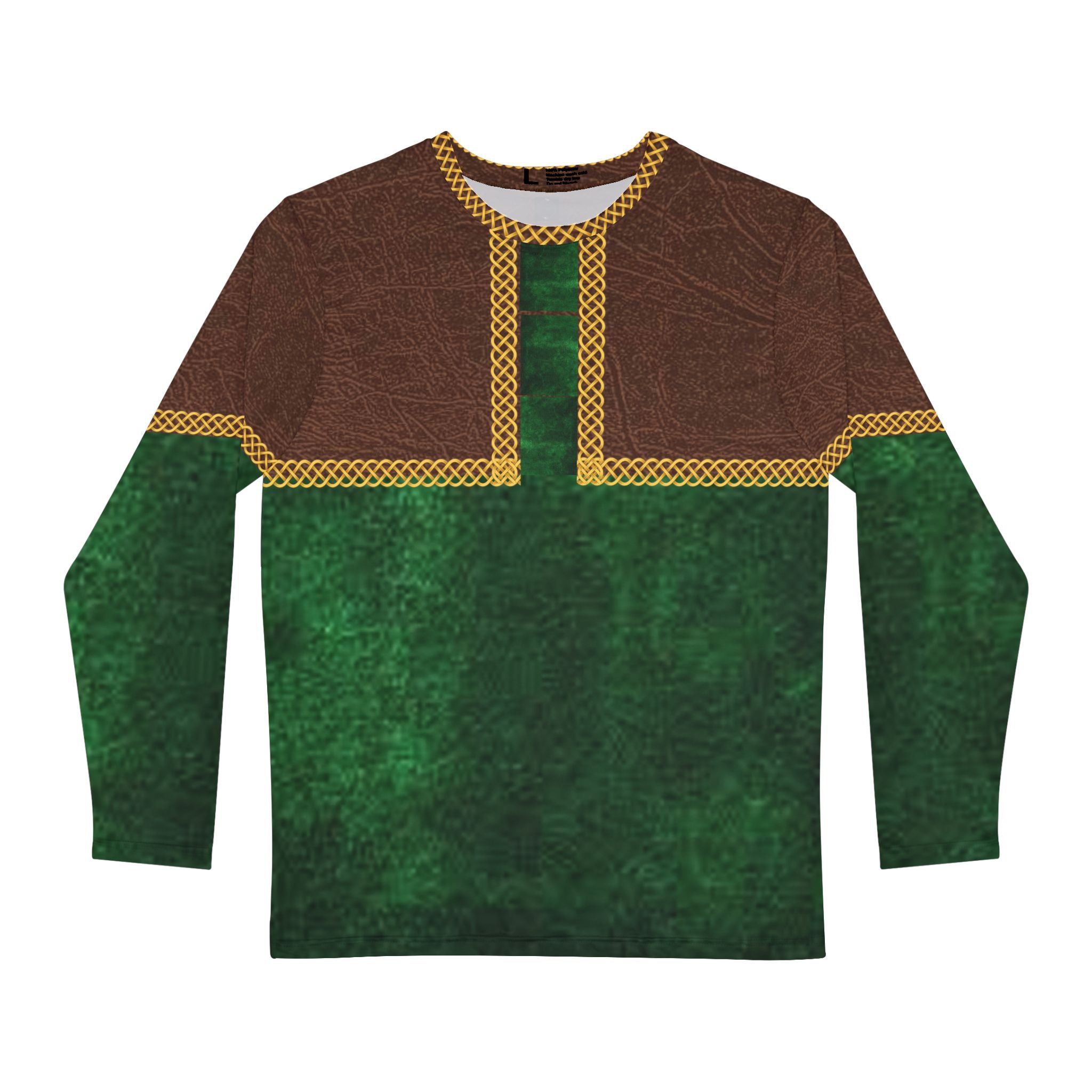 Fabled Fashion Men's Long Sleeve Leather and velvet celtic chain effect Robin Hood style AOP Shirt