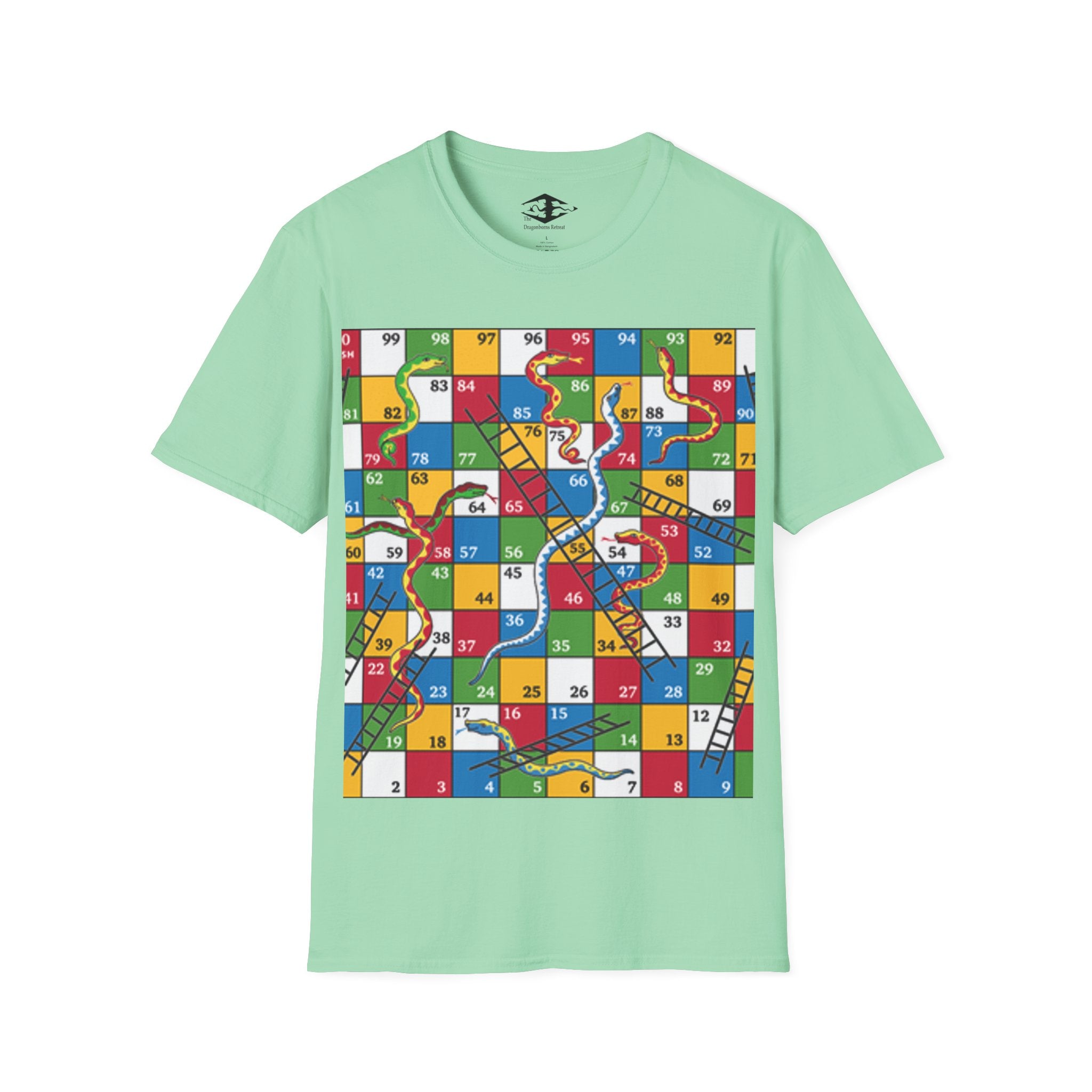 Travel Snakes and Ladders Board Unisex Softstyle T-Shirt (pieces not included)