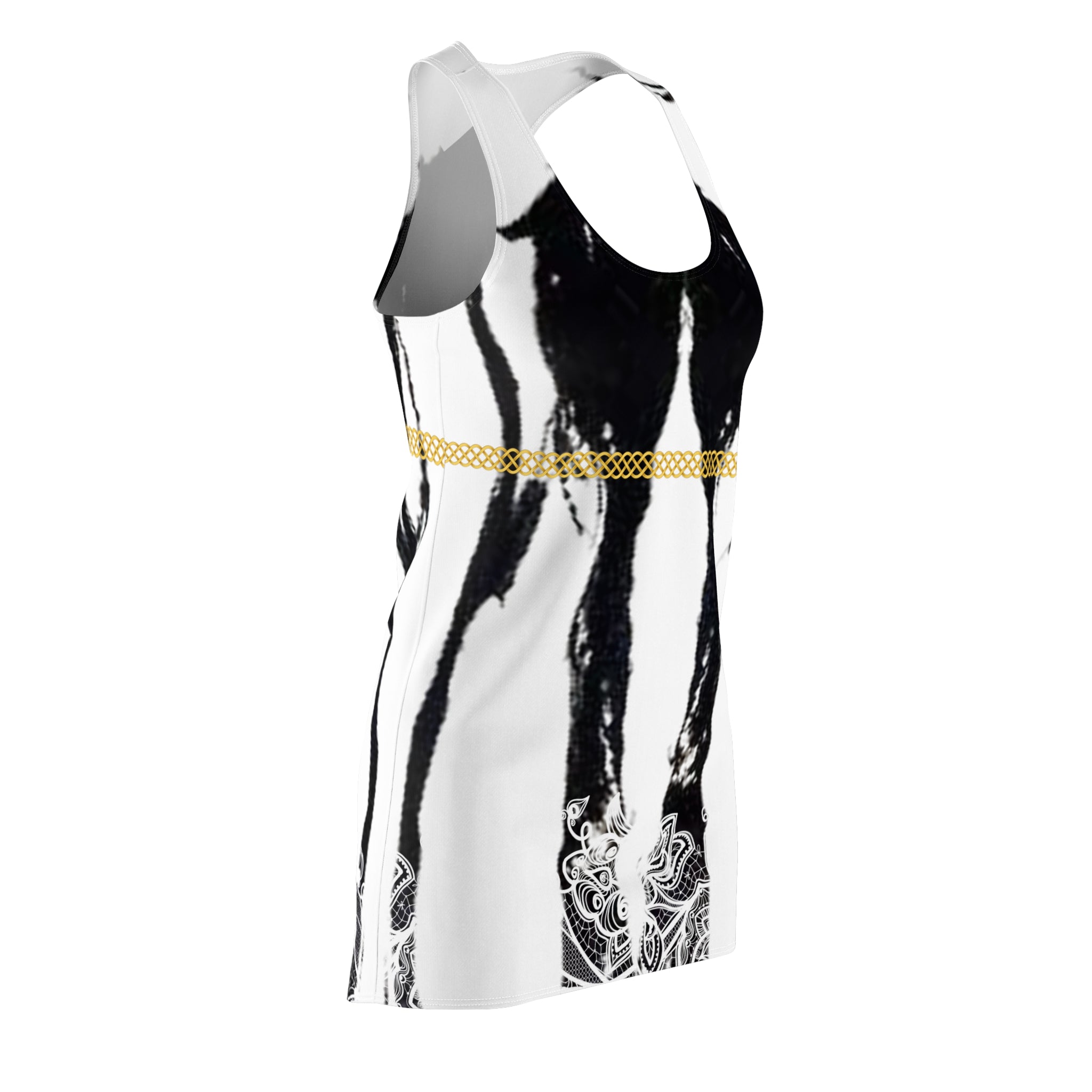 Fabled Fashion Carrara Marble mirror effect with Celtic Knot Women's Cut & Sew Racerback Dress (AOP)
