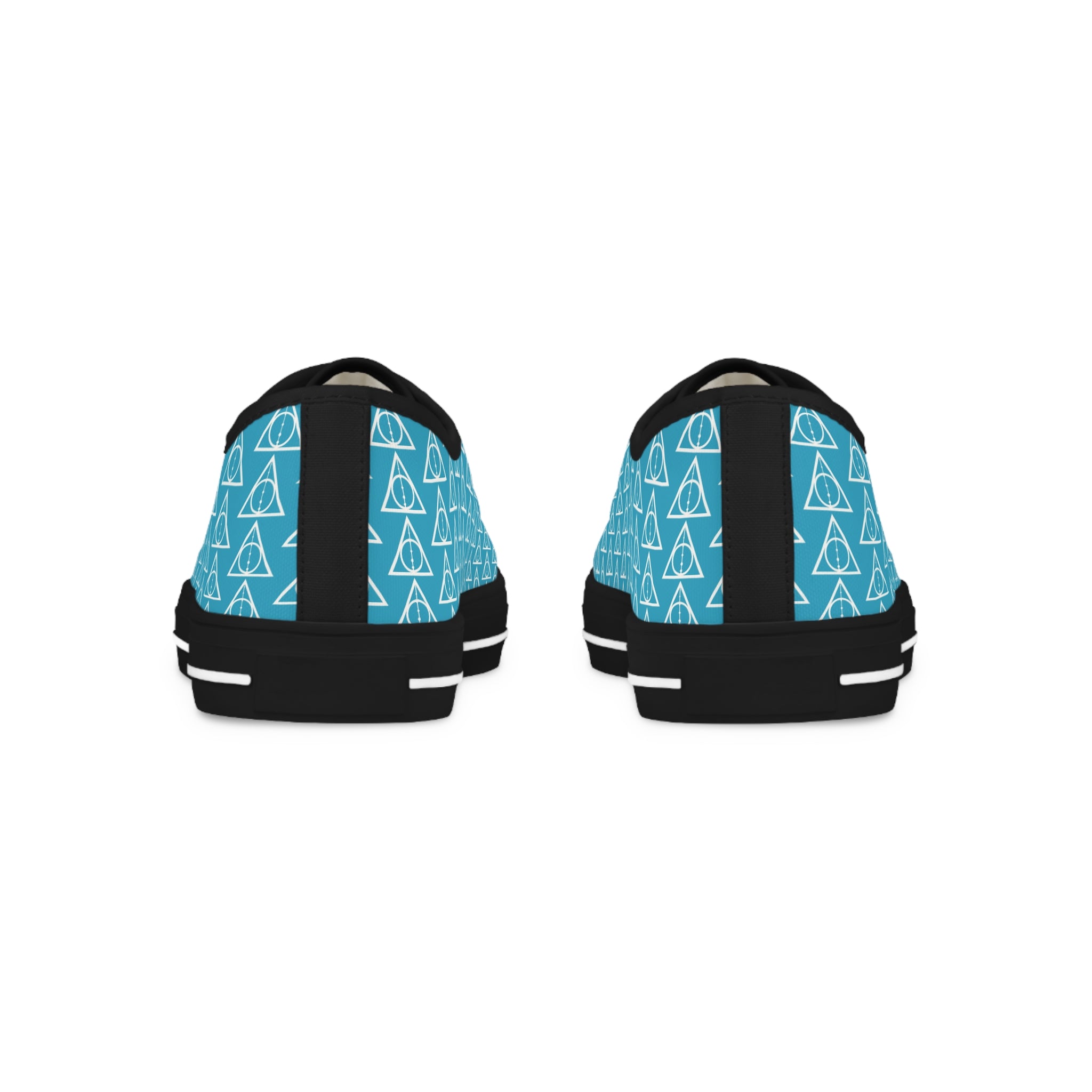 Harry Potter inspired Deathly Hallows logo Men's Low Top Sneakers (Turquoise Blue/White