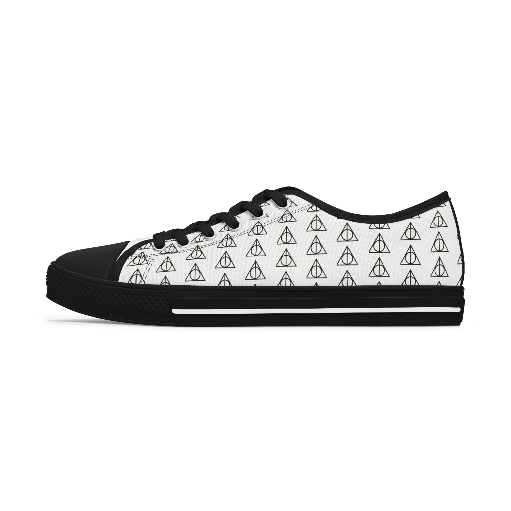 Harry Potter inspired Deathly Hallows Logo Women's Low Top Sneakers White/Black