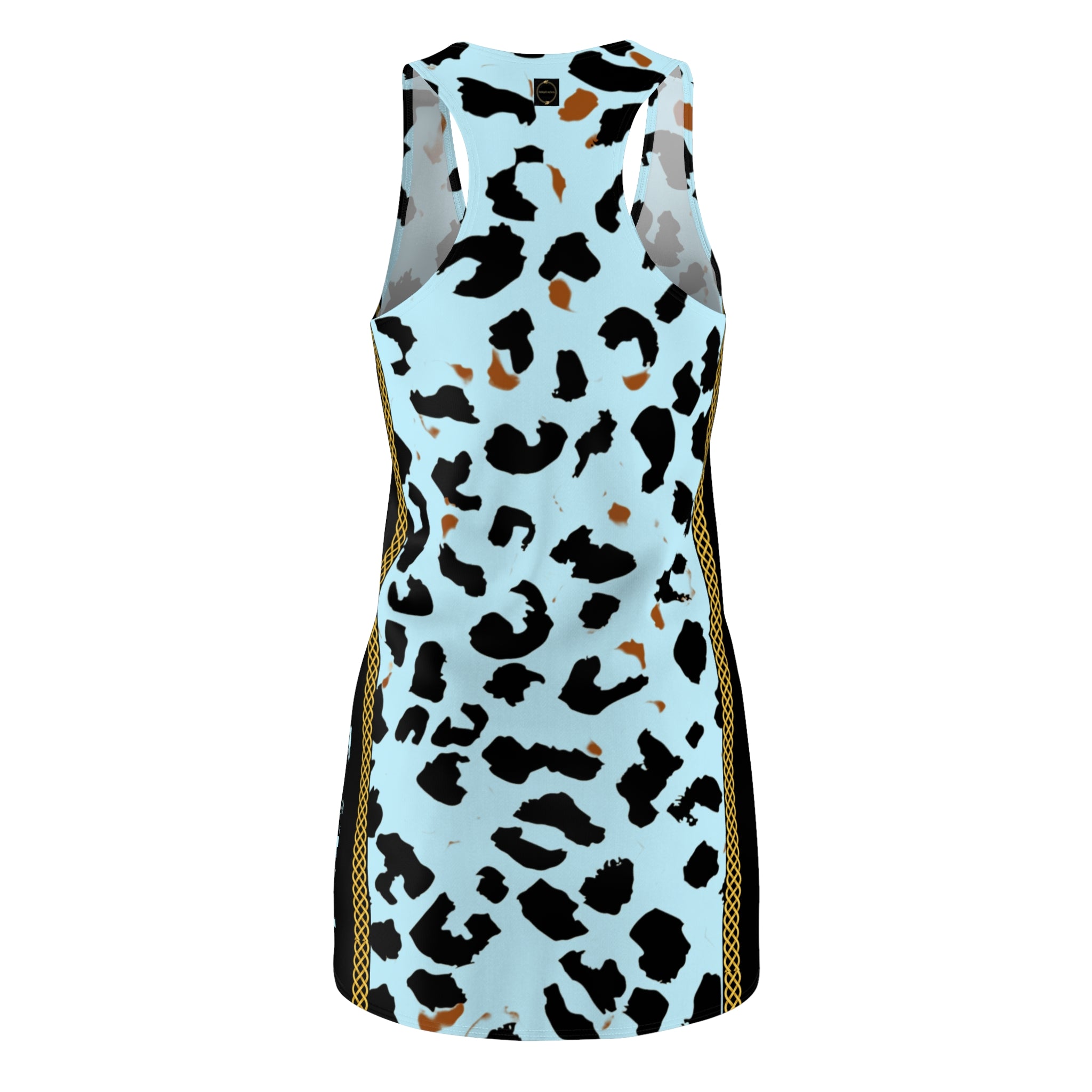 Fabled Fashion Light Blue Leopard print with vertical Celtic Knot effect Women's Cut & Sew Racerback Dress (AOP)