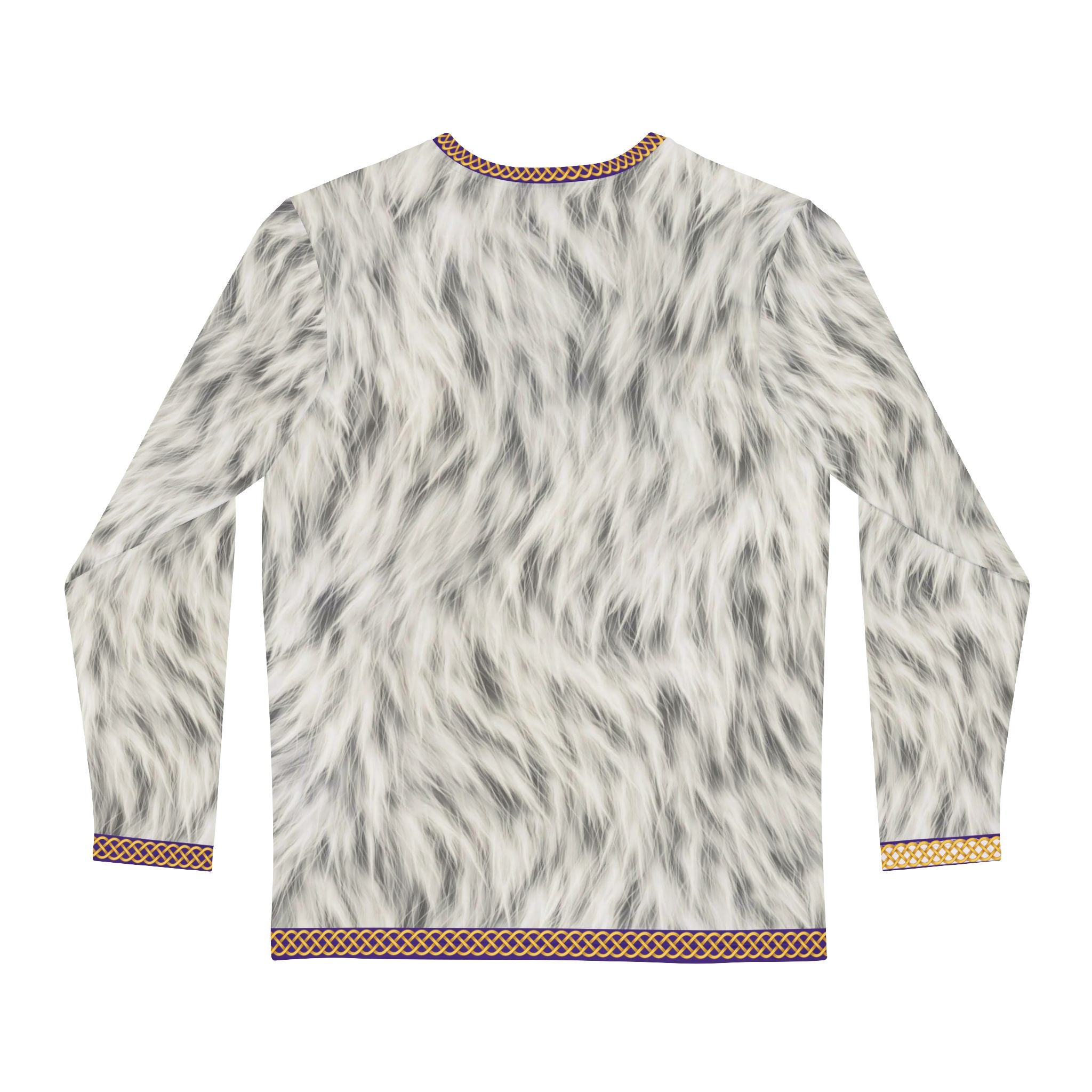 Fabled Fashion Men's Long Sleeve Chainmail and white fur jacket with celtic knot effect AOP Shirt