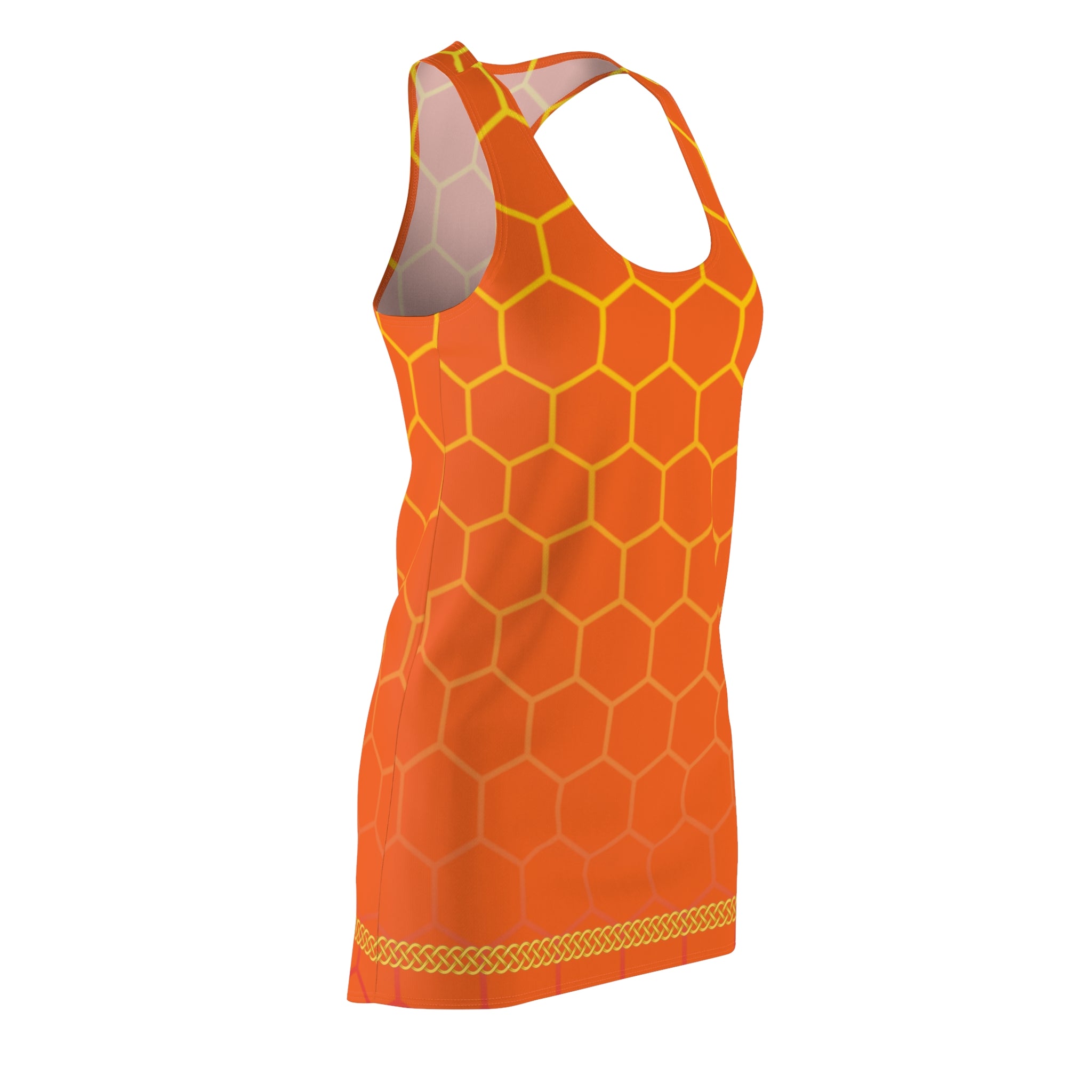 Fabled Fashion Orange Honeycomb with Celtic Knot Women's Cut & Sew Racerback Dress (AOP)