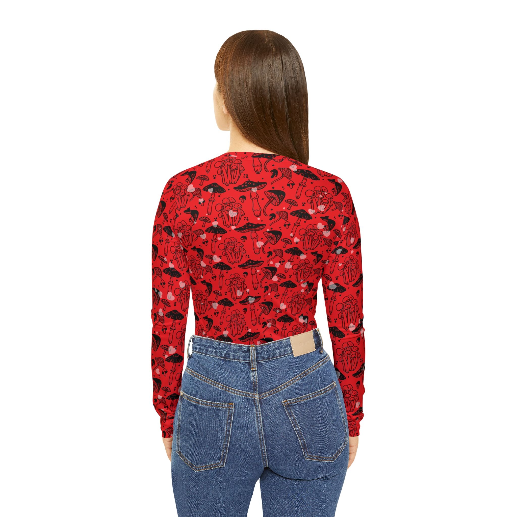 Fabled Fashion Red Toadstool effect Mushroom Print Women's Long Sleeve V-neck Shirt (AOP)