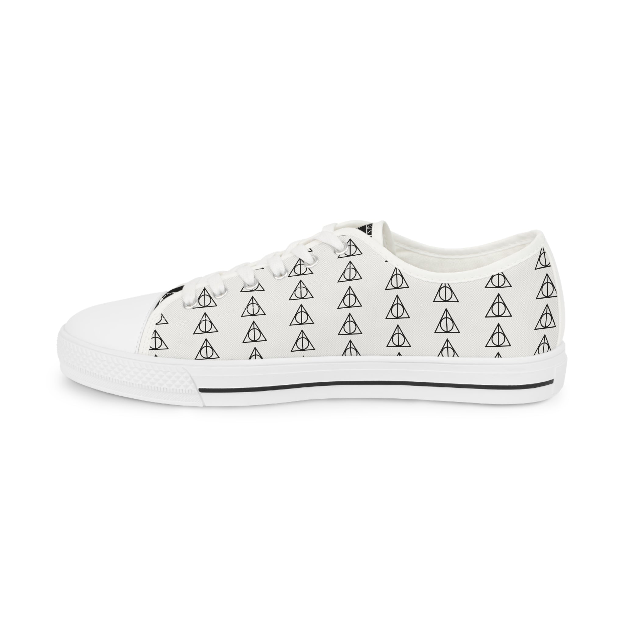 Harry Potter inspired Deathly Hallows logo Men's Low Top Sneakers (White/Black white sole Pink/White Black sole)