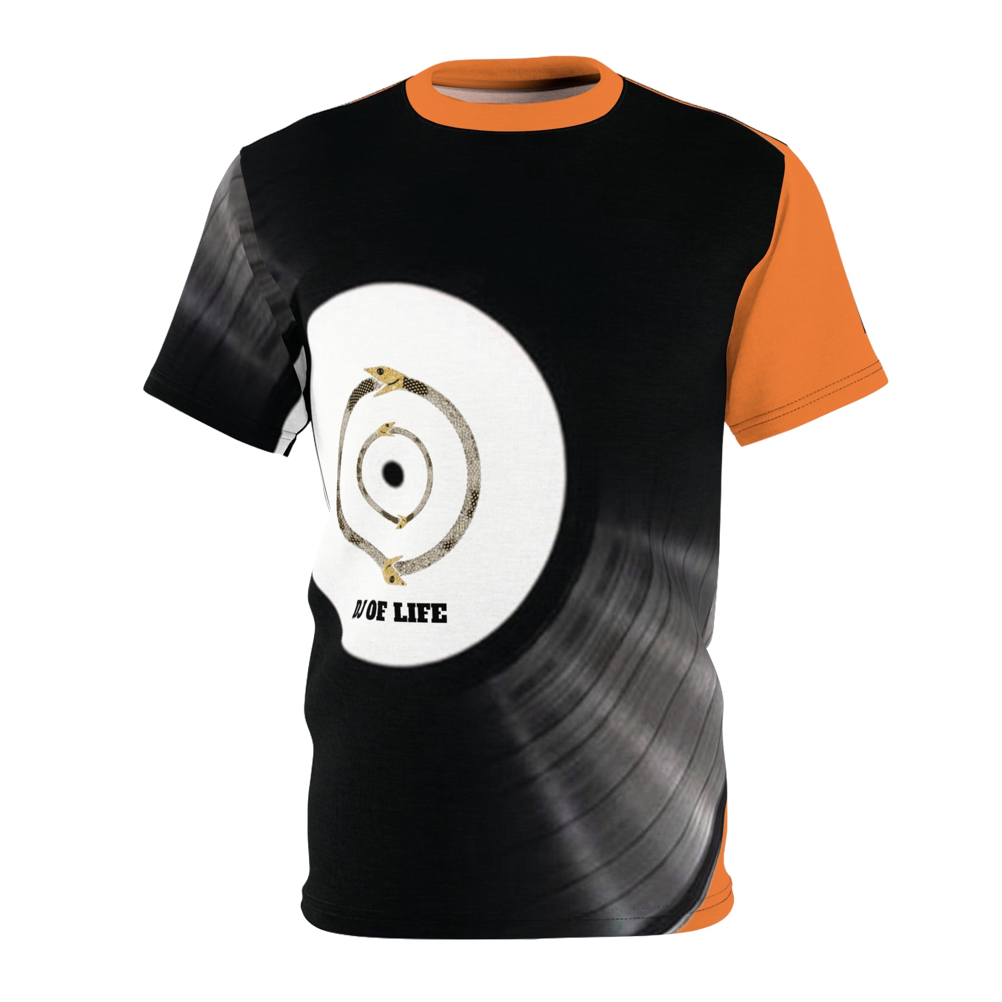 Fabled Fashion Vinyl Record design Unisex Cut & Sew Tee (AOP) Orange