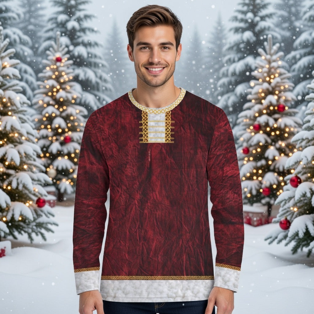 Fabled Fashion Men's Long Sleeve Celtic knot effect Santa Clause Christmas AOP Shirt