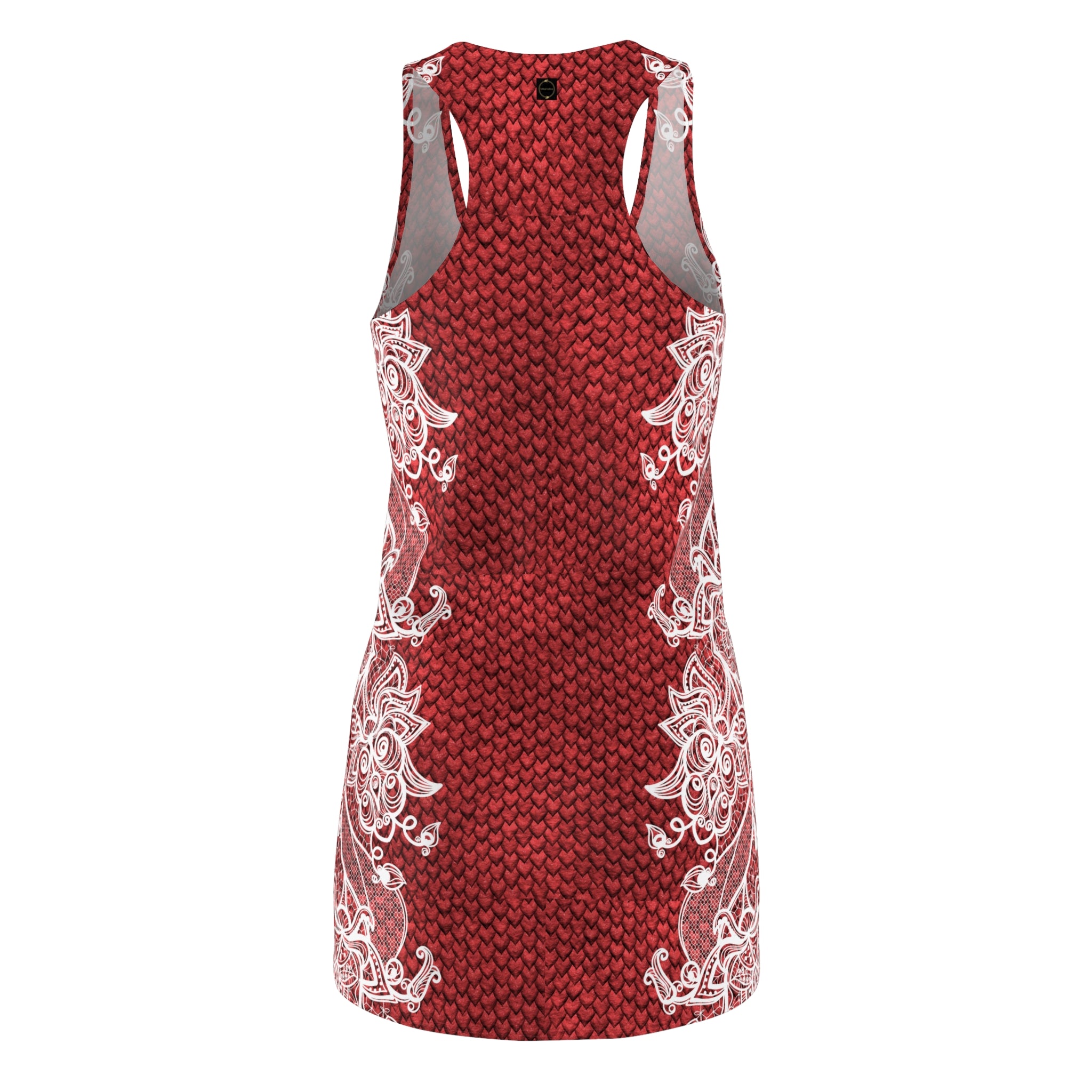 Fabled Fashion Red Dragon skin/White Lace effect Women's Cut & Sew Racerback Dress (AOP)