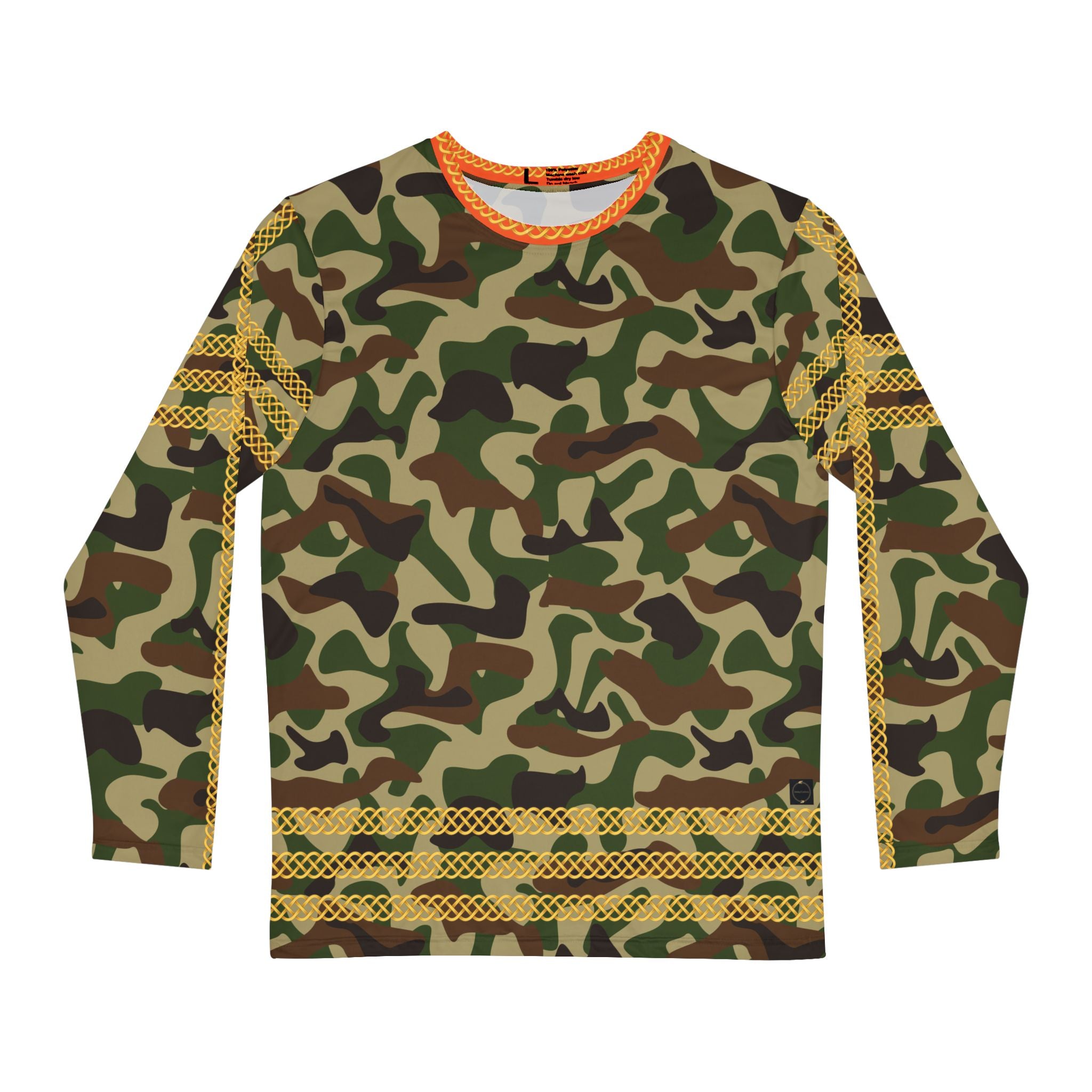 Fabled Fashion Men's Long Sleeve Green/Brown Camo effect triple Celtic chain AOP Shirt