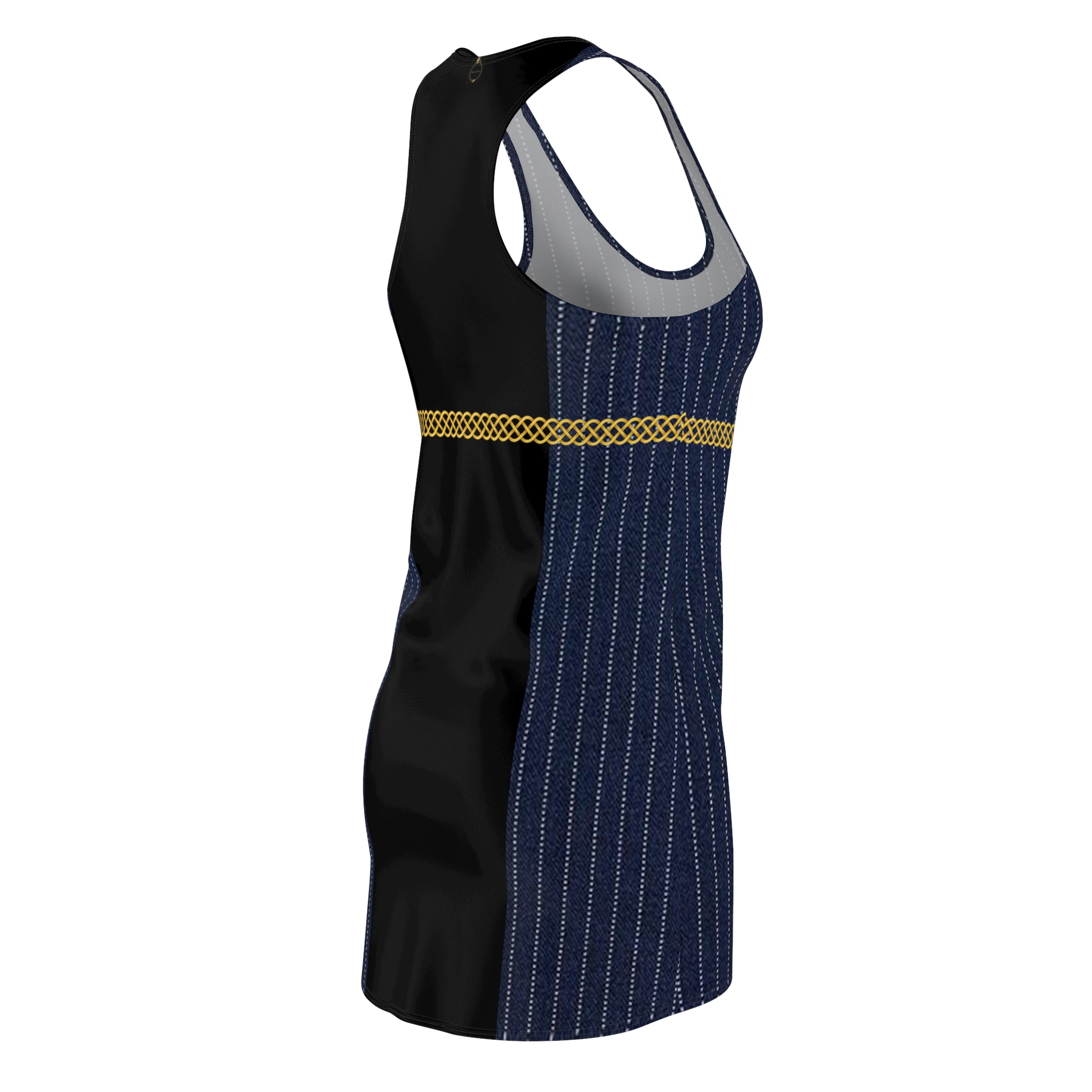 Fabled Fashion Navy Pinstripe Celtic Knot effect Women's Cut & Sew Racerback Dress (AOP)