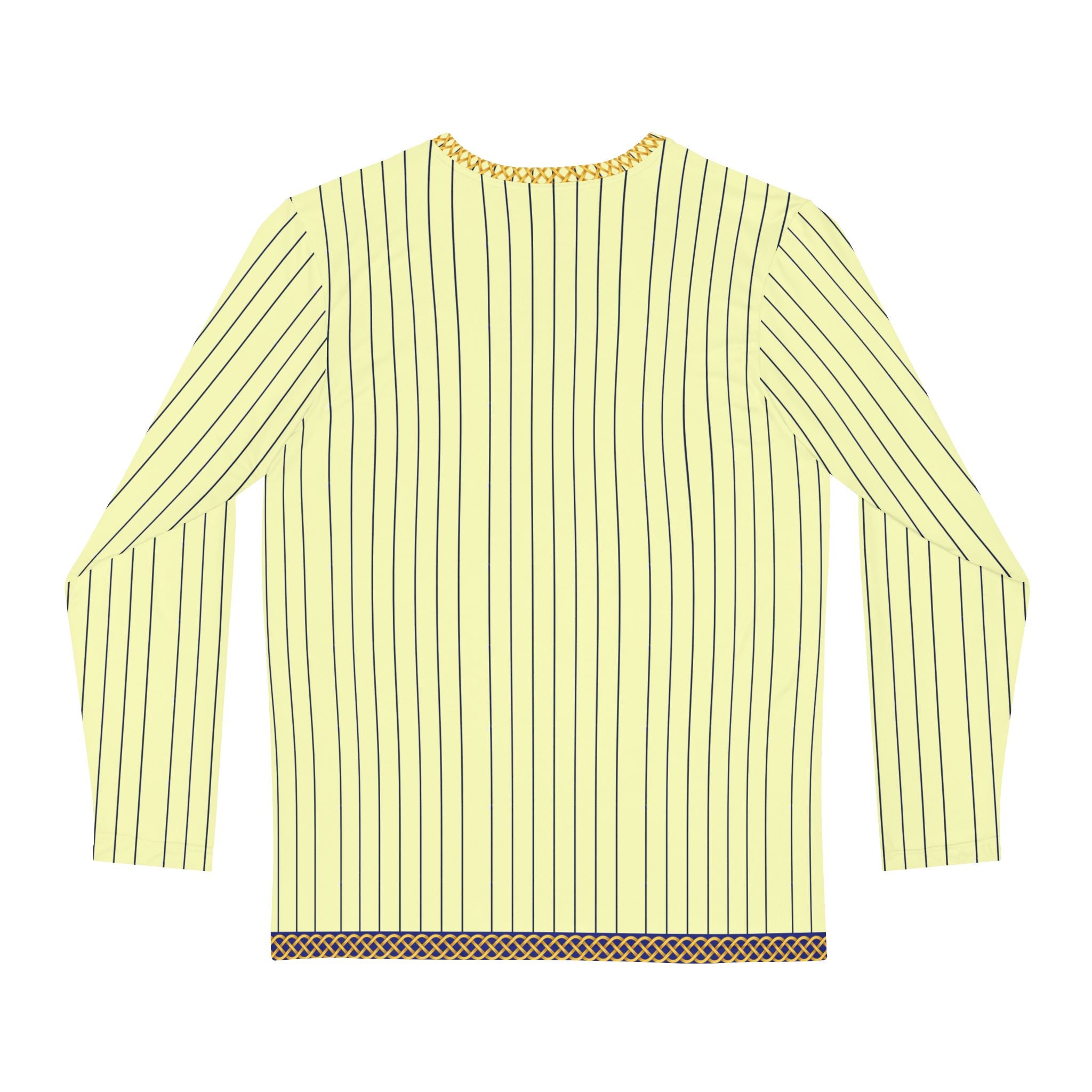 Fabled Fashion Men's Long Sleeve Cream pinstripe with Celtic chain effect AOP shirt.