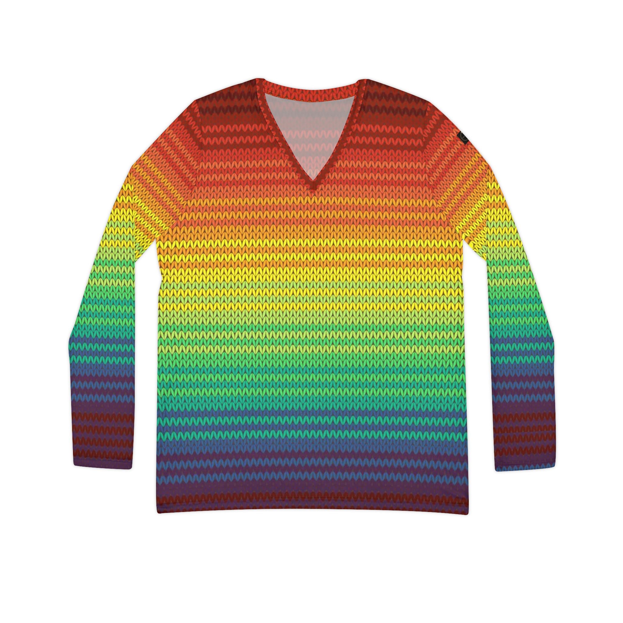 Fabled Fashion Mexican Knit effect Women's Long Sleeve V-neck Shirt (AOP)