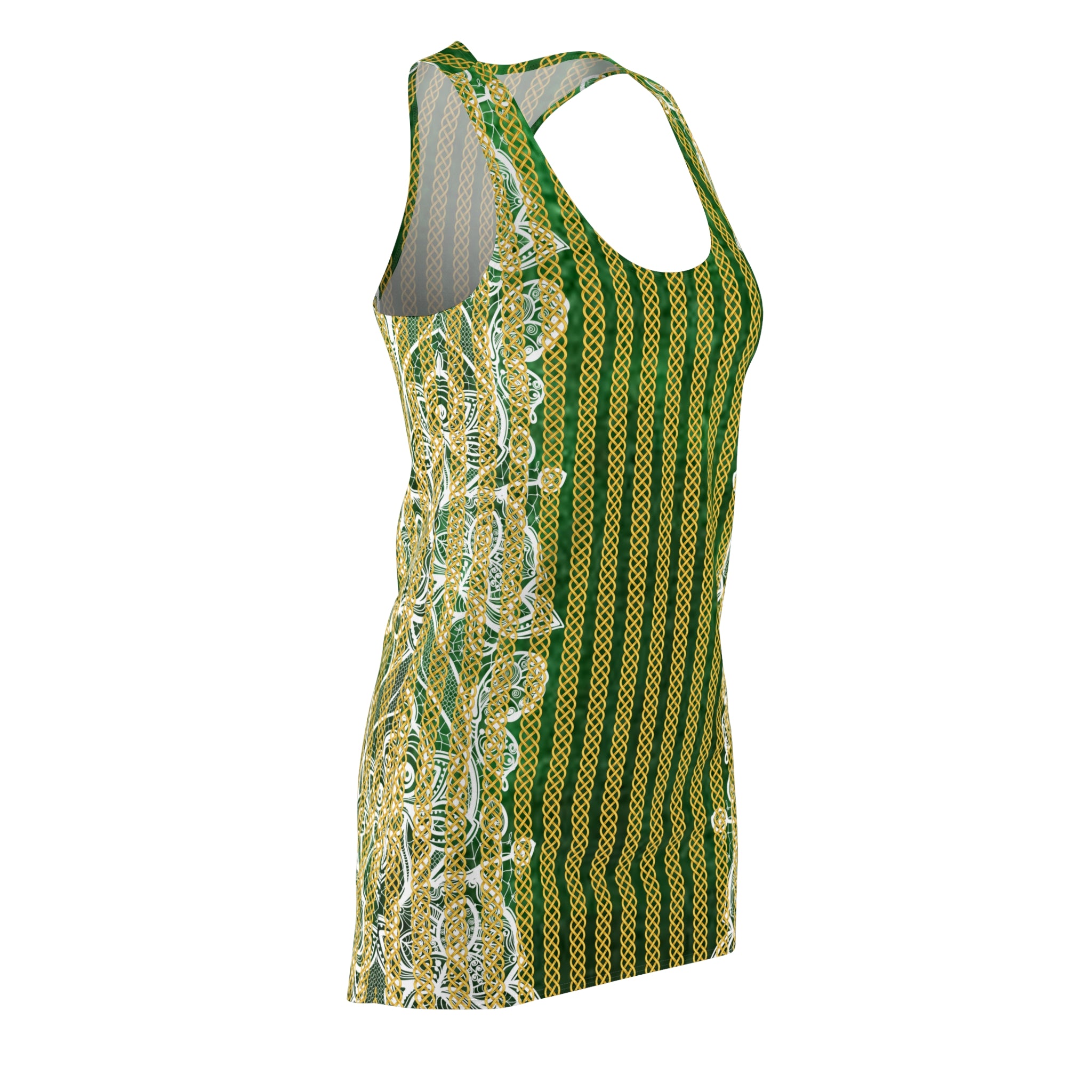 Fabled Fashion Green velvet and lace effect Celtic Knot Women's Cut & Sew Racerback Dress (AOP)
