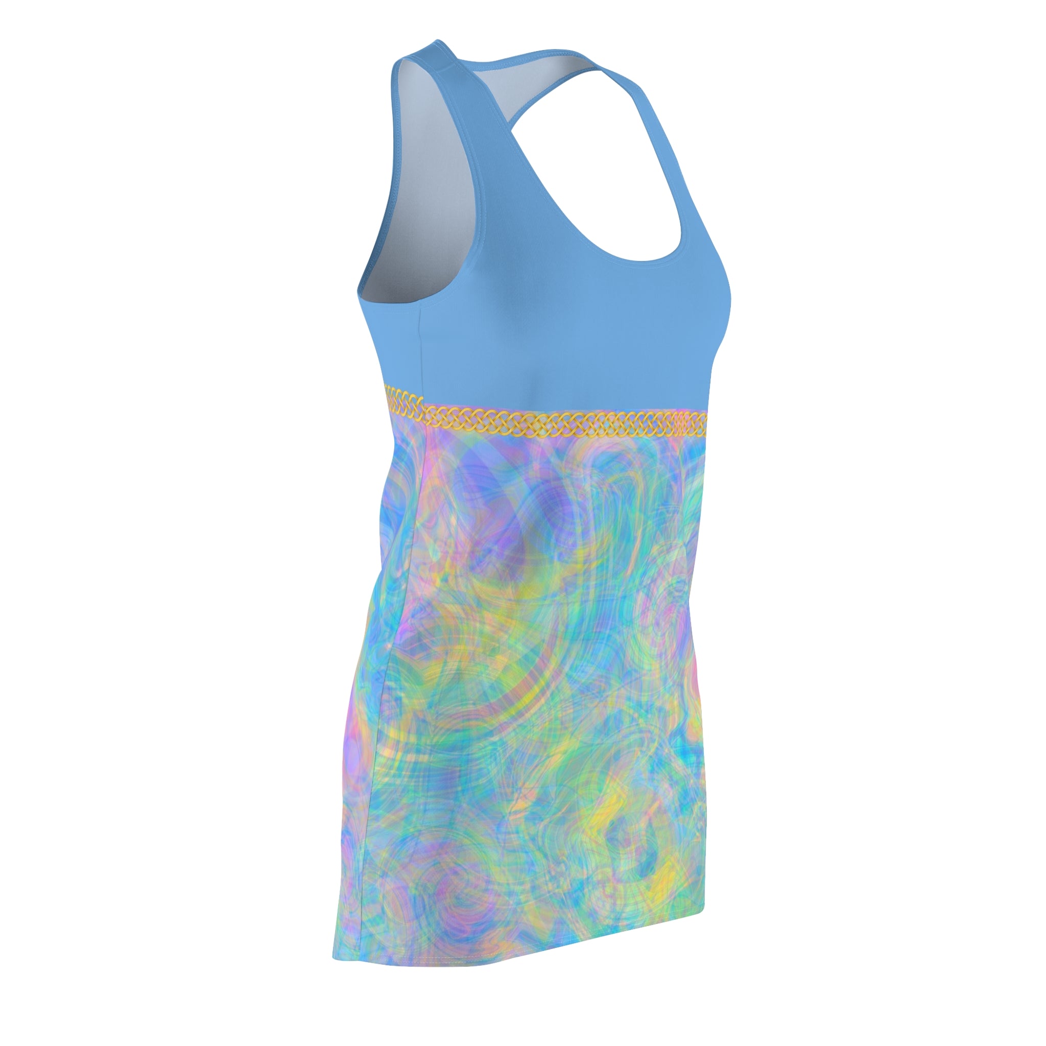 Fabled Fashion Light blue Psychedelic Tie-Dye effect Celtic Knot Women's Cut & Sew Racerback Dress (AOP)