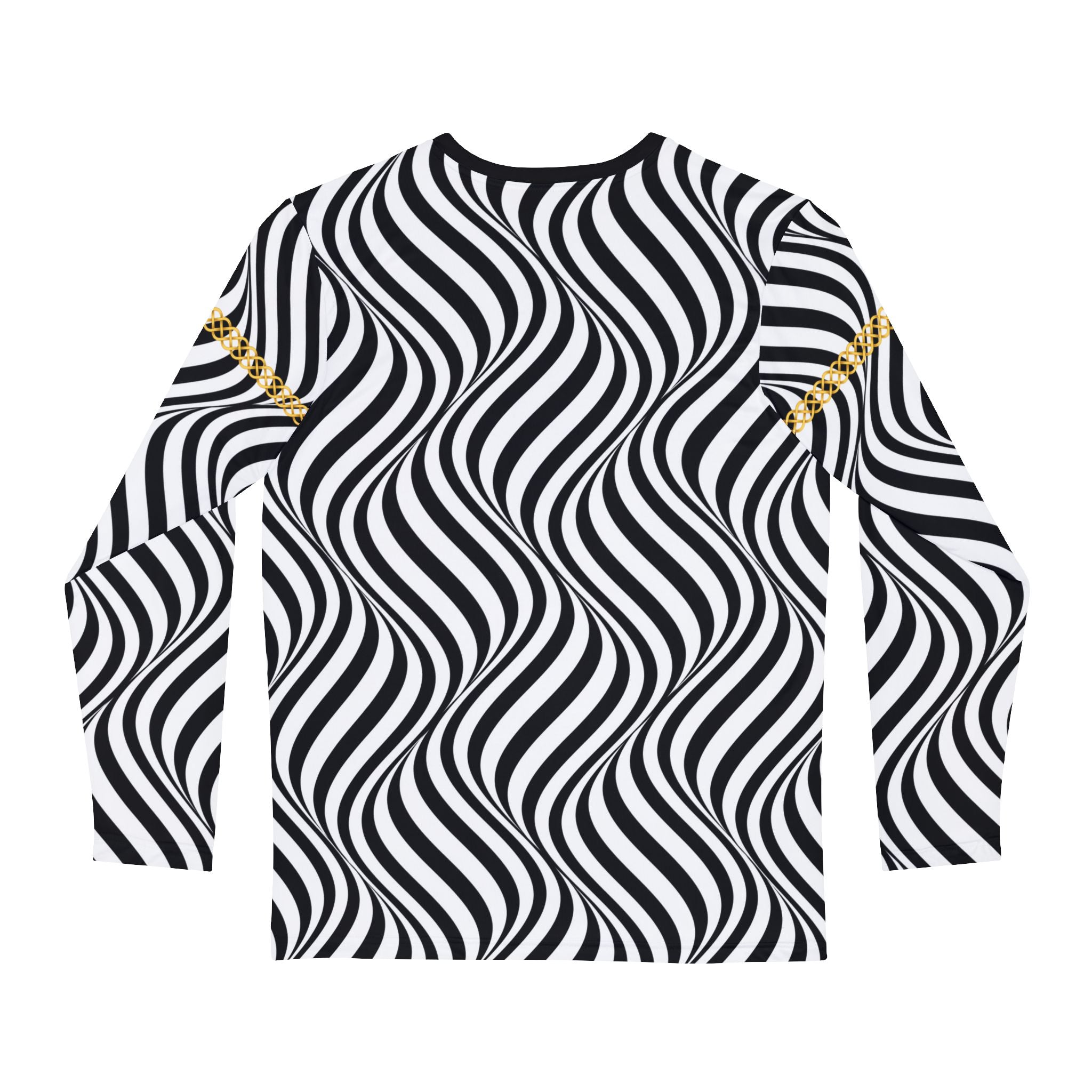 Fabled Fashion Men's Long Sleeve Back/White optical illusion Celtic chain effect AOP Shirt