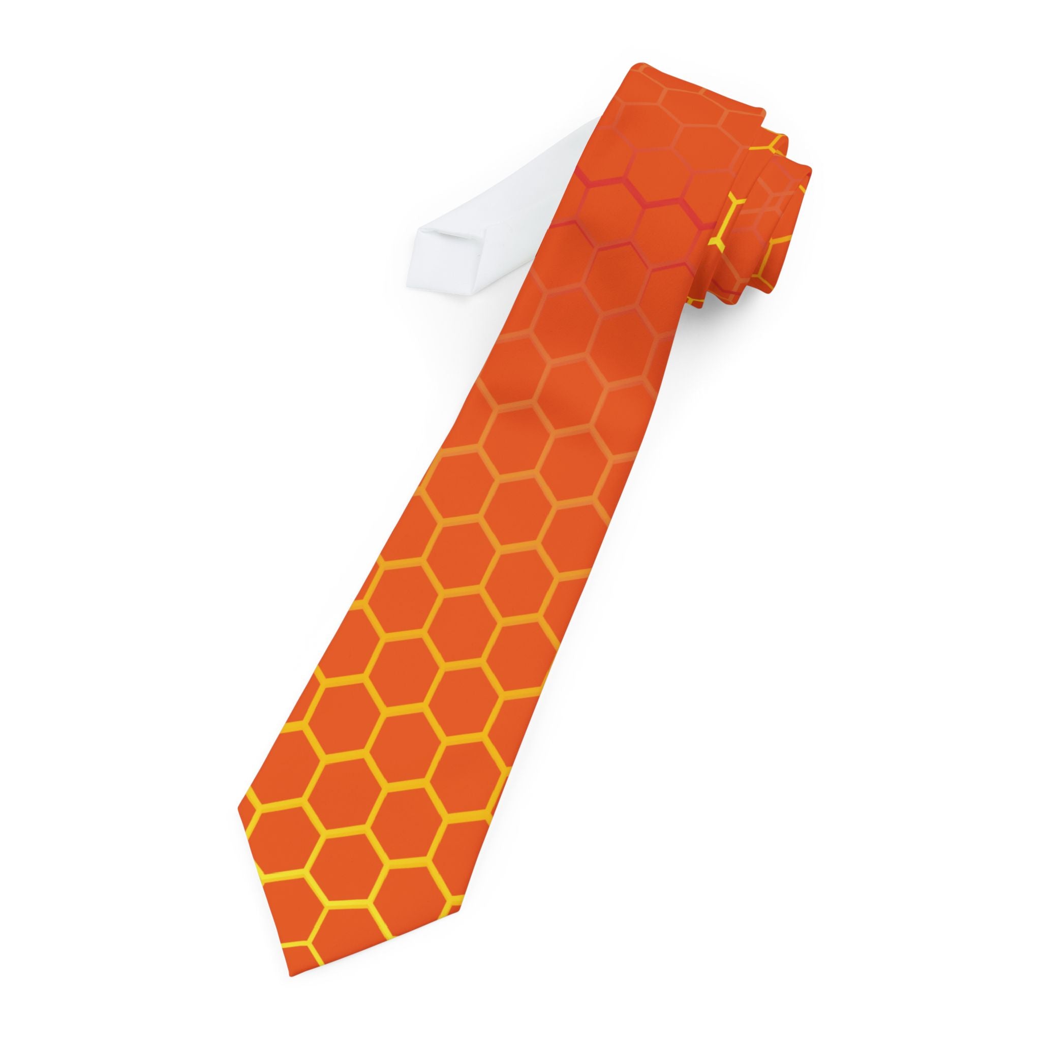 Hexagon Honeycomb Orange Necktie — Geometric Retro Pattern Tie