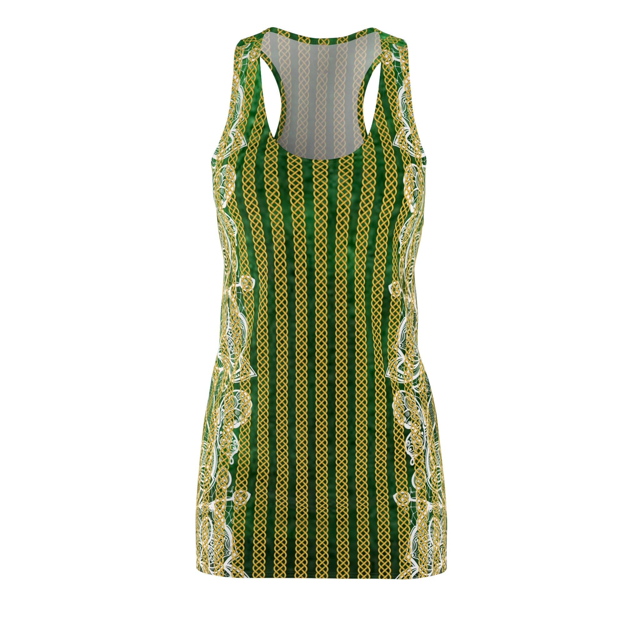Fabled Fashion Green velvet and lace effect Celtic Knot Women's Cut & Sew Racerback Dress (AOP)