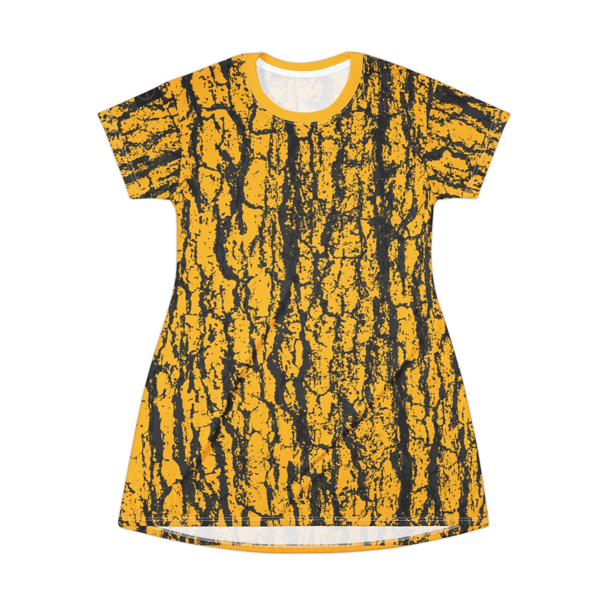 Fabled Fashion Bark effect Yellow All Over Print Spring/Summer T-Shirt Dress