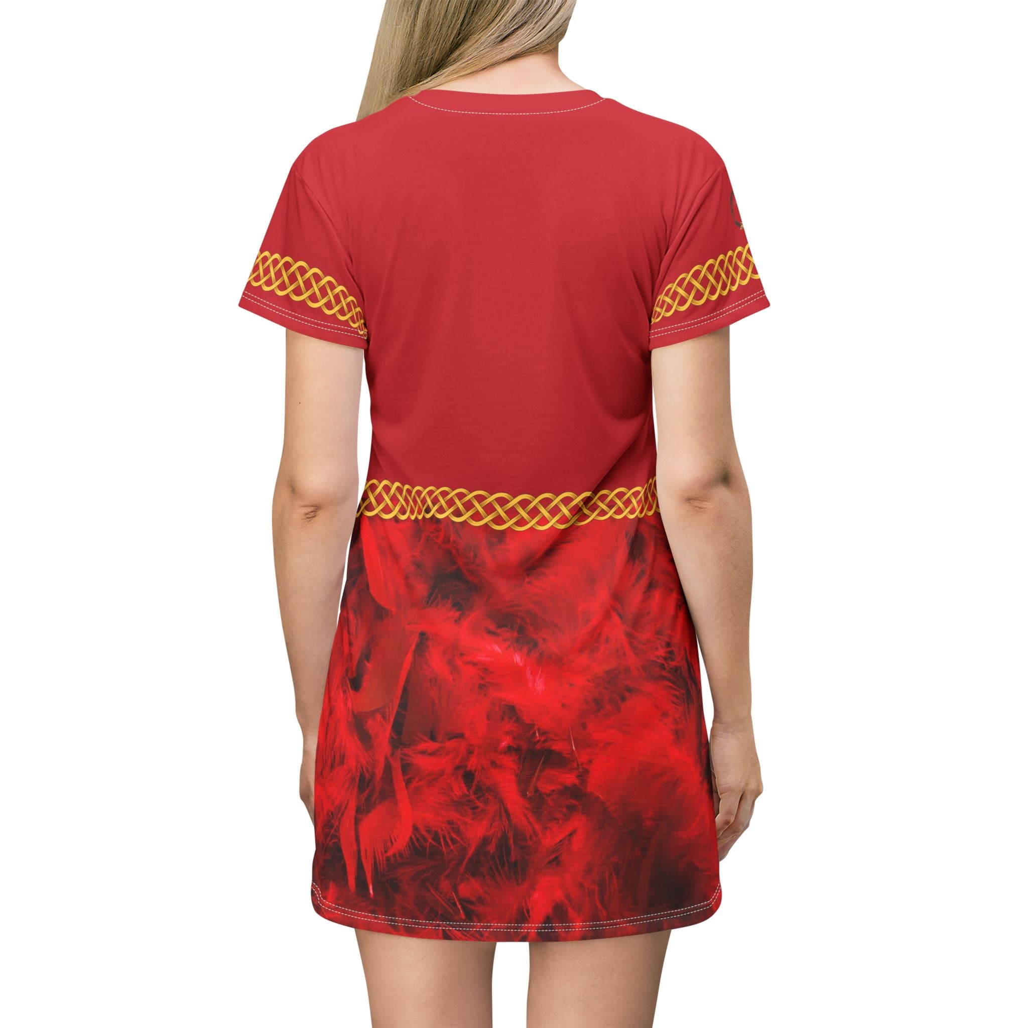 Fabled Fashion Red Feather effect Celtic Knot Medieval Fashions All Over Print Spring/Summer T-Shirt Dress