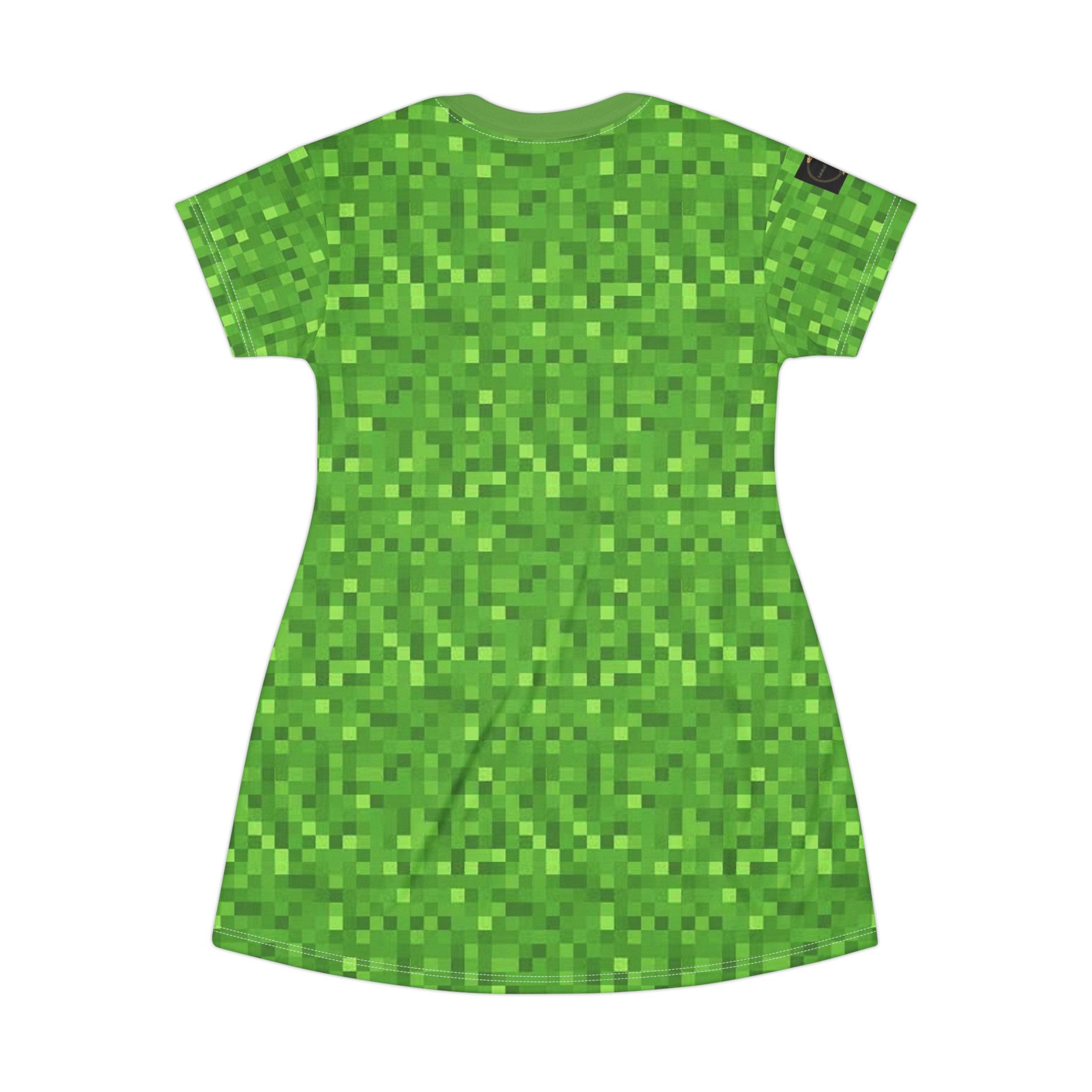 Fabled Fashion Minecraft inspired green pixels style All Over Print Spring/Summer T-Shirt Dress