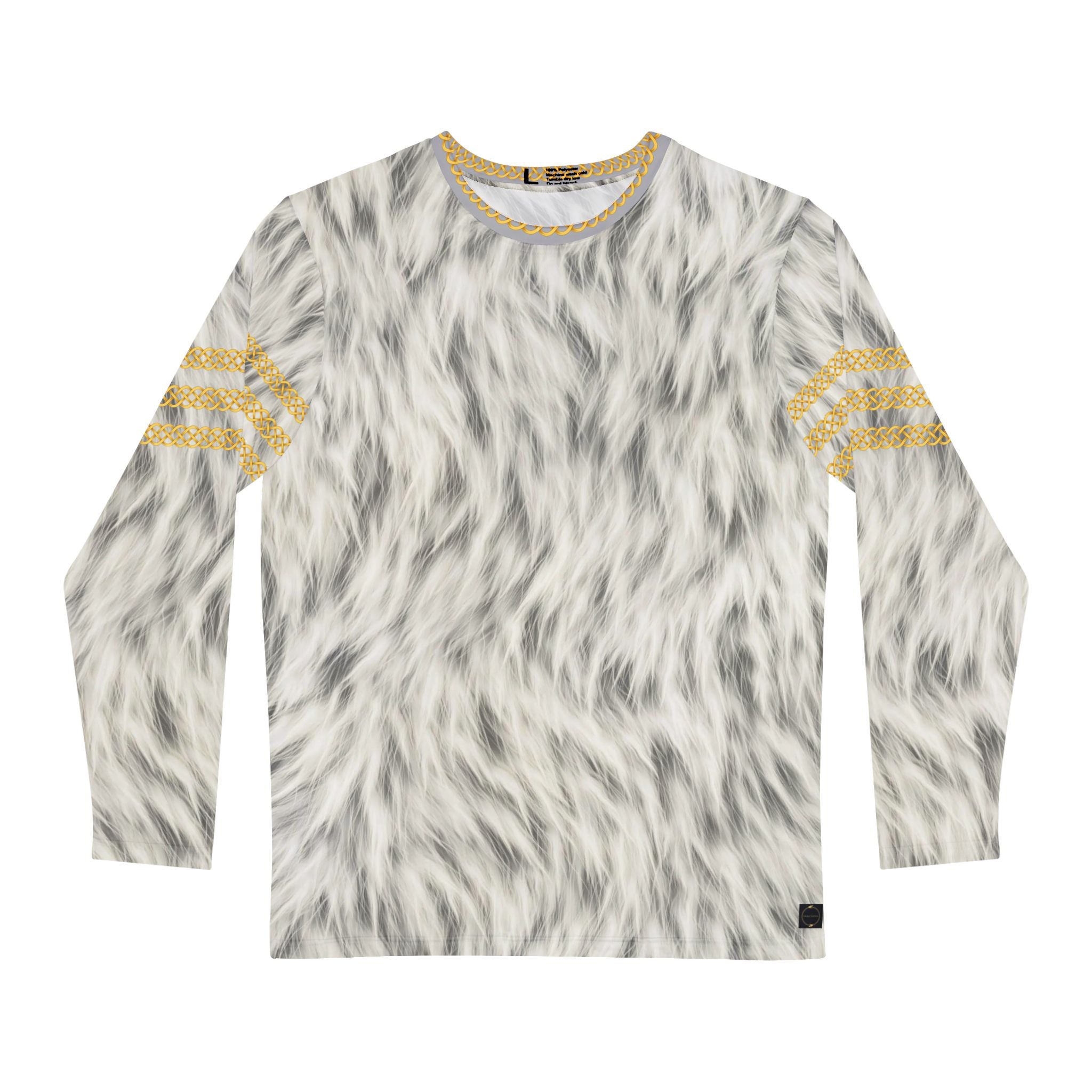 Fabled Fashion Men's Long Sleeve Snow Fur effect triple Celtic chain AOP Shirt