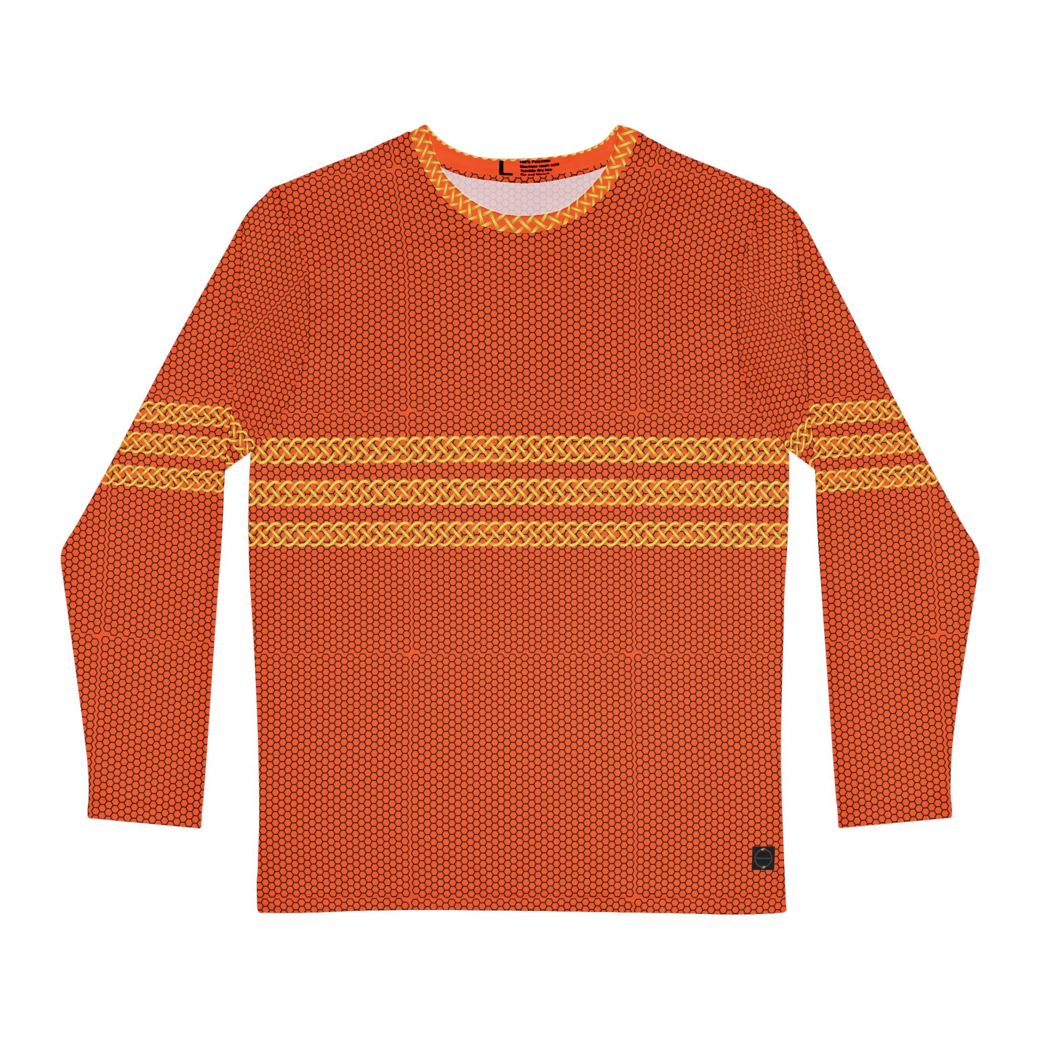 Fabled Fashion Men's Long Sleeve Triple Celtic chain effect AOP Shirt Orange